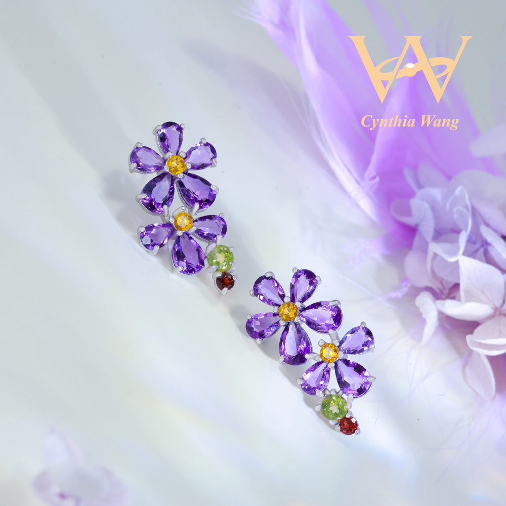 Amethyst & Citrine & Peridot Sliver Earrings