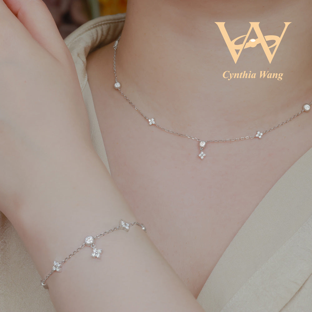 'Luck Star' Moissanite Necklace & Bracelet Jewelry Set