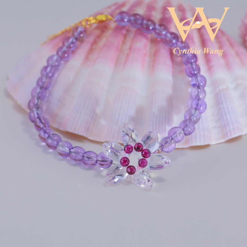 Natural Clear Quartz & Amethyst Bracelet
