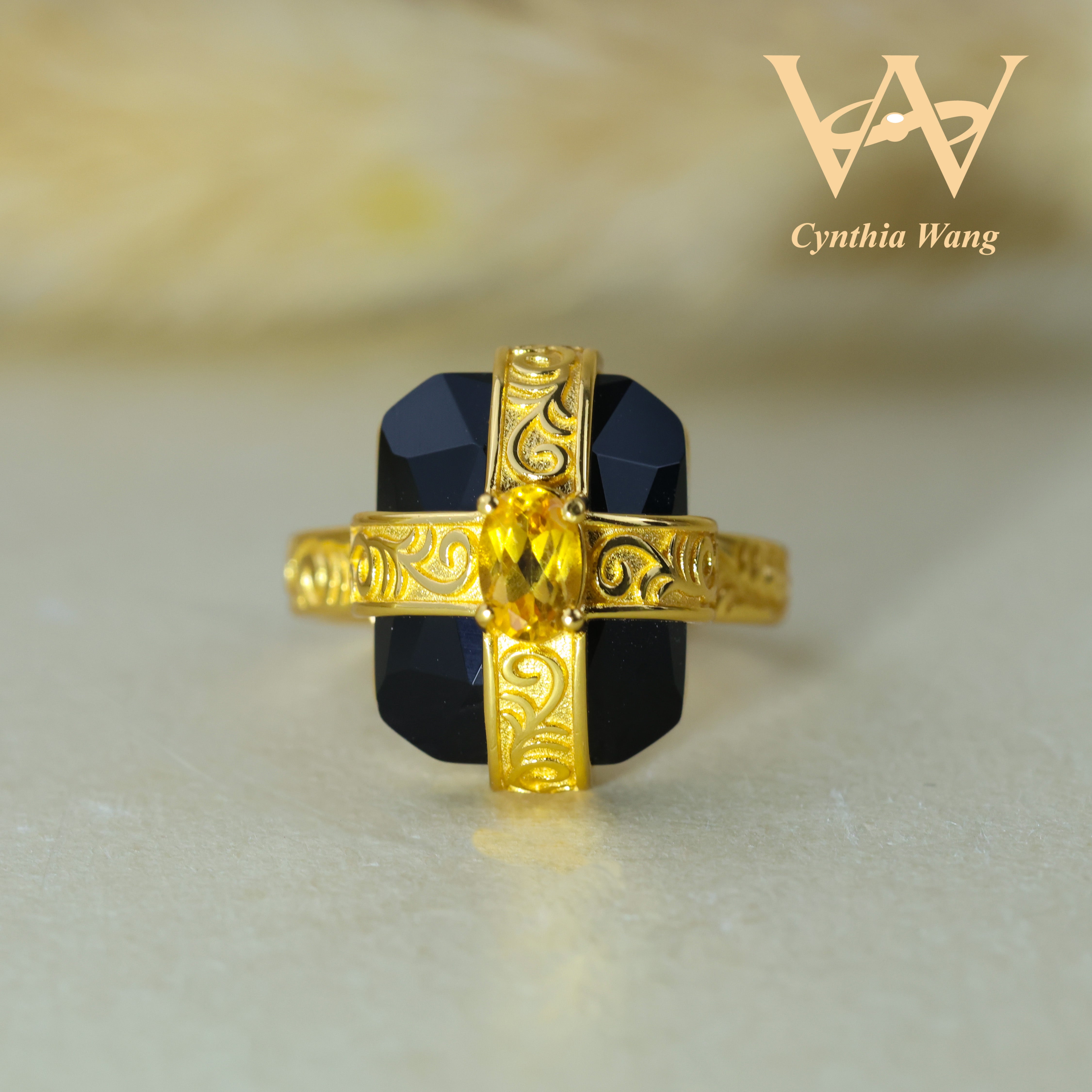 'Golden Castle Corridor' Citrine & Black Onyx Ring