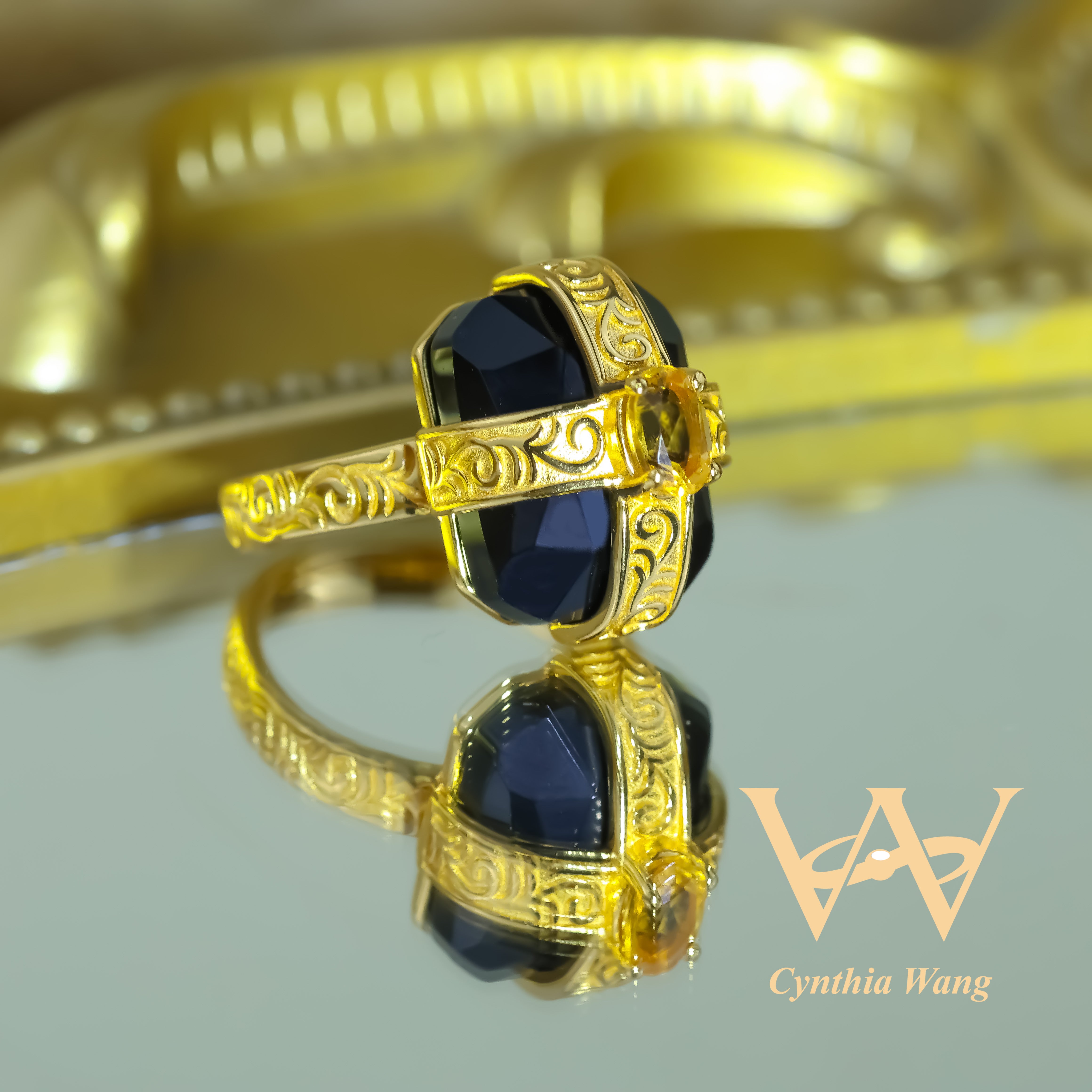 'Golden Castle Corridor' Citrine & Black Onyx Ring