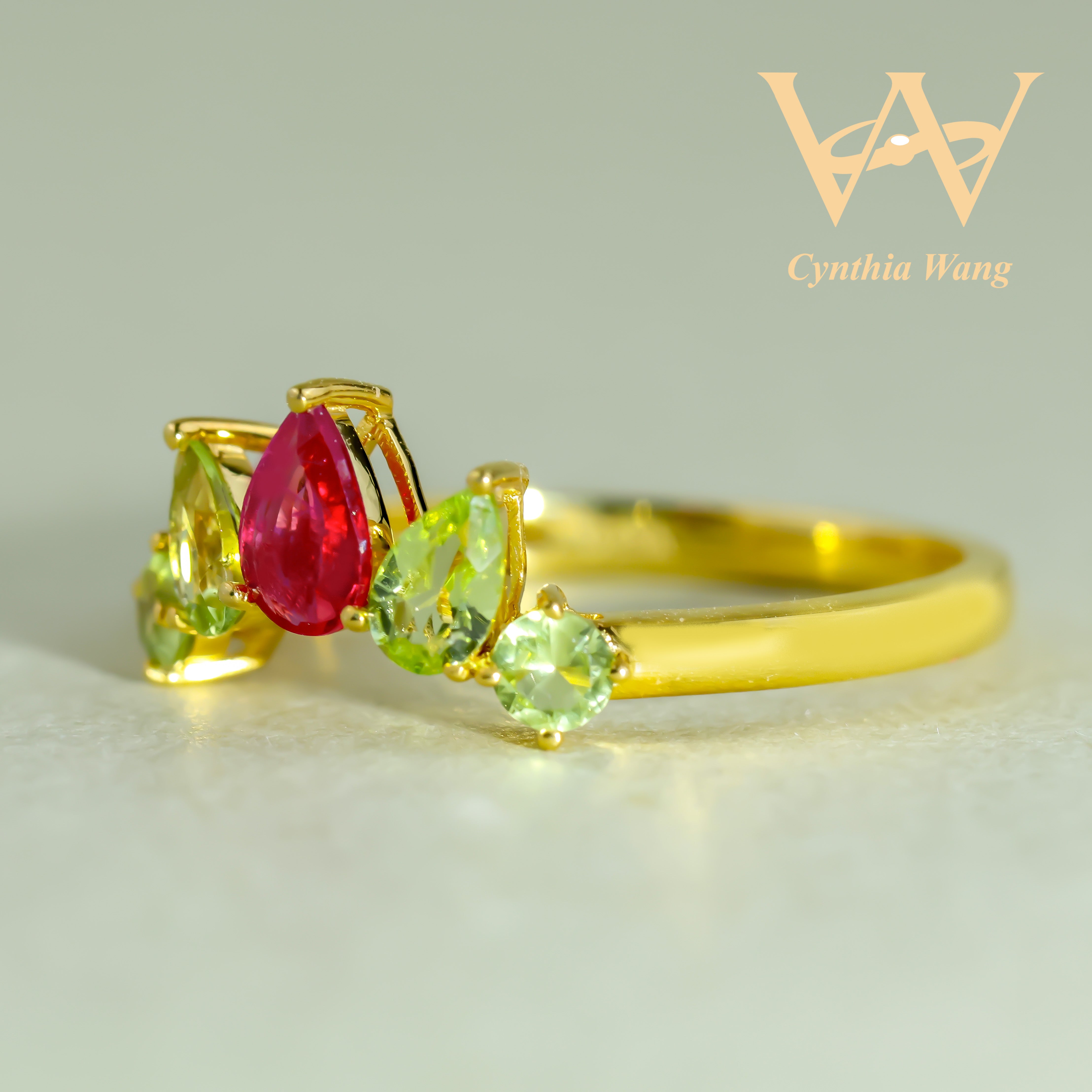 'Elegant Crown' Ruby & Peridot Ring