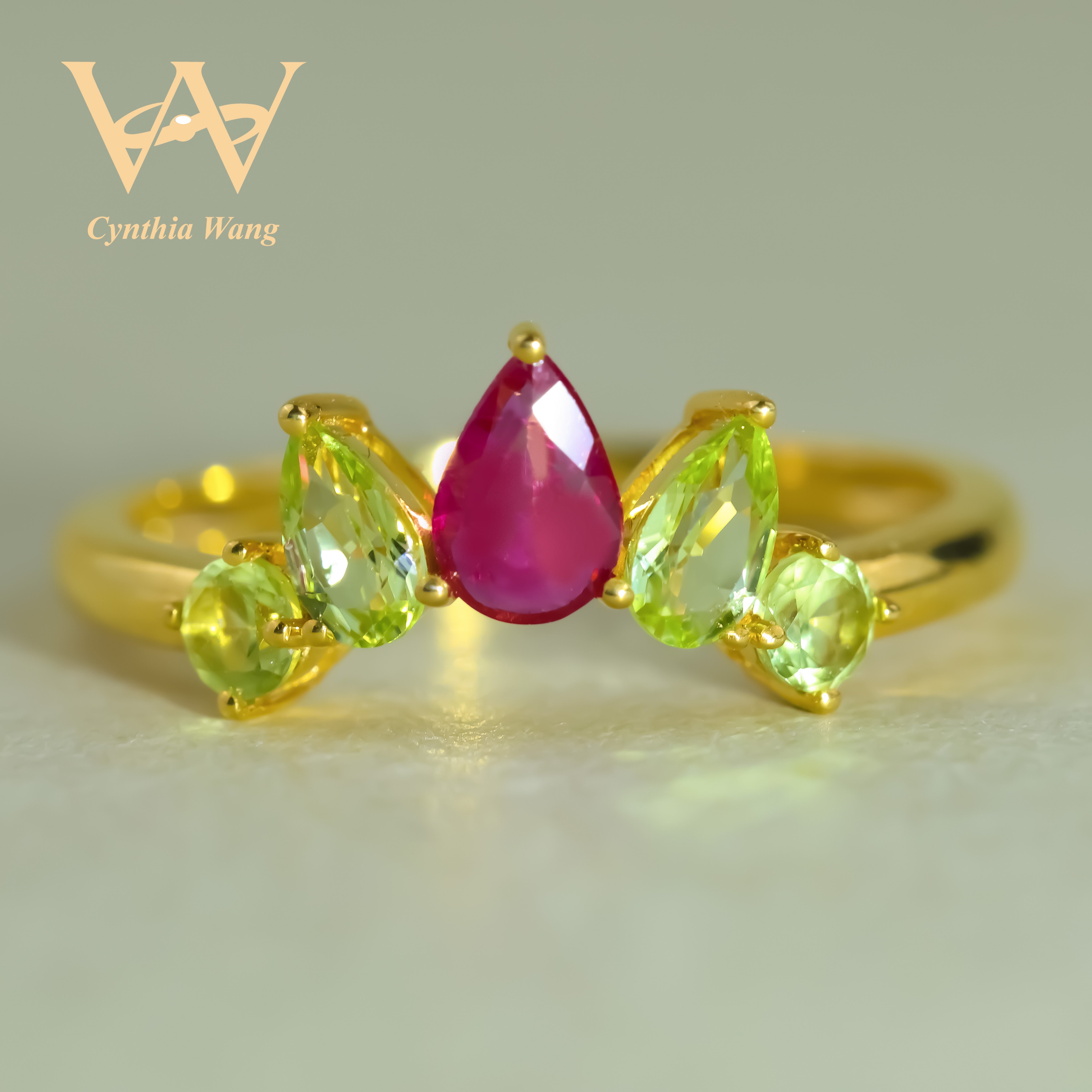'Elegant Crown' Ruby & Peridot Ring