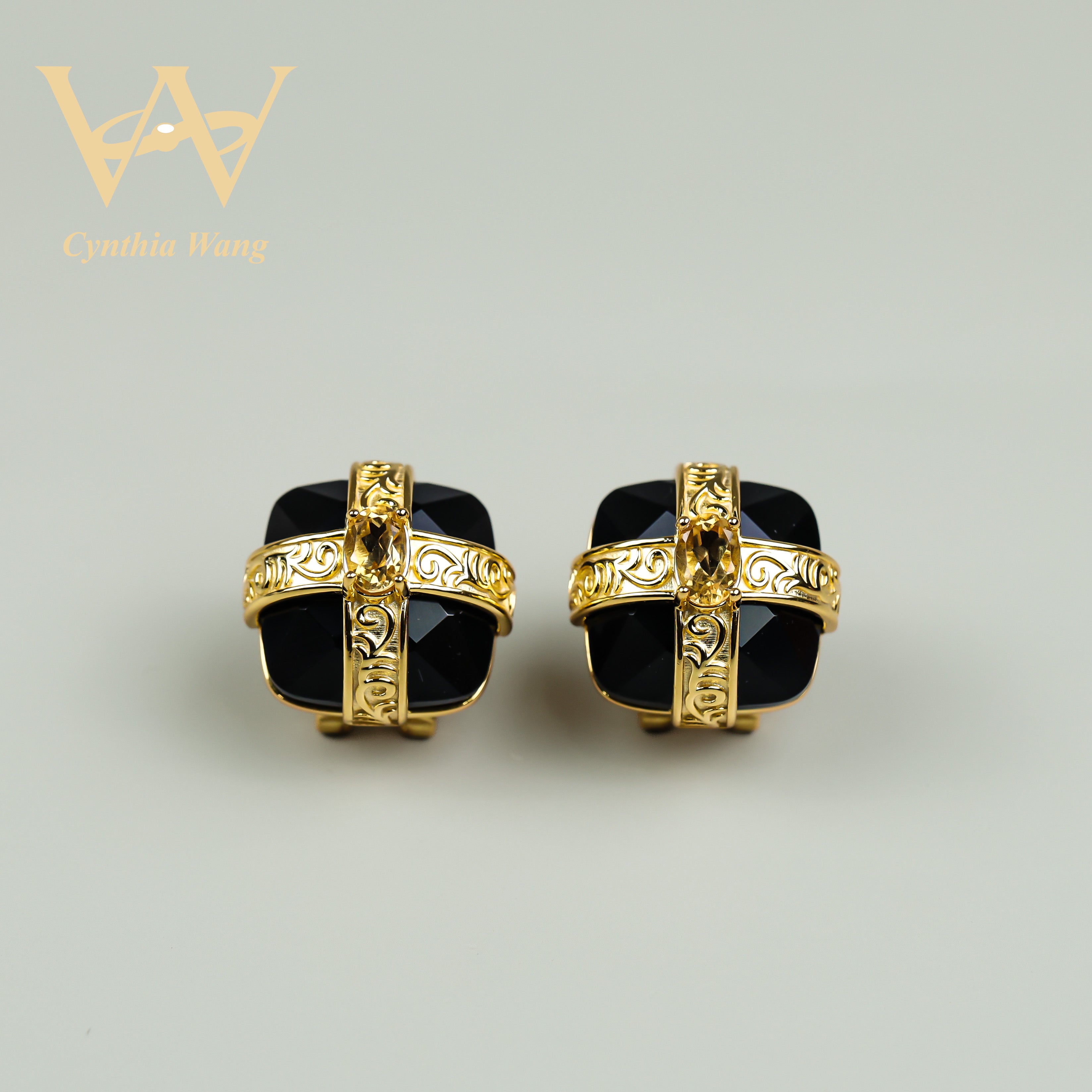 'Golden Castle Corridor' Citrine & Black Onyx Earrings