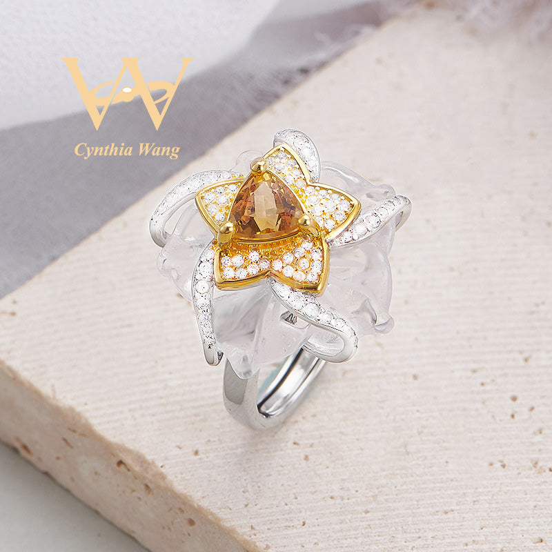 'Brilliant Bloom' Citrine & Clear Quartz Ring