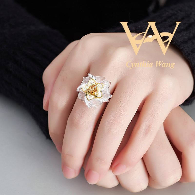 'Brilliant Bloom' Citrine & Clear Quartz Ring