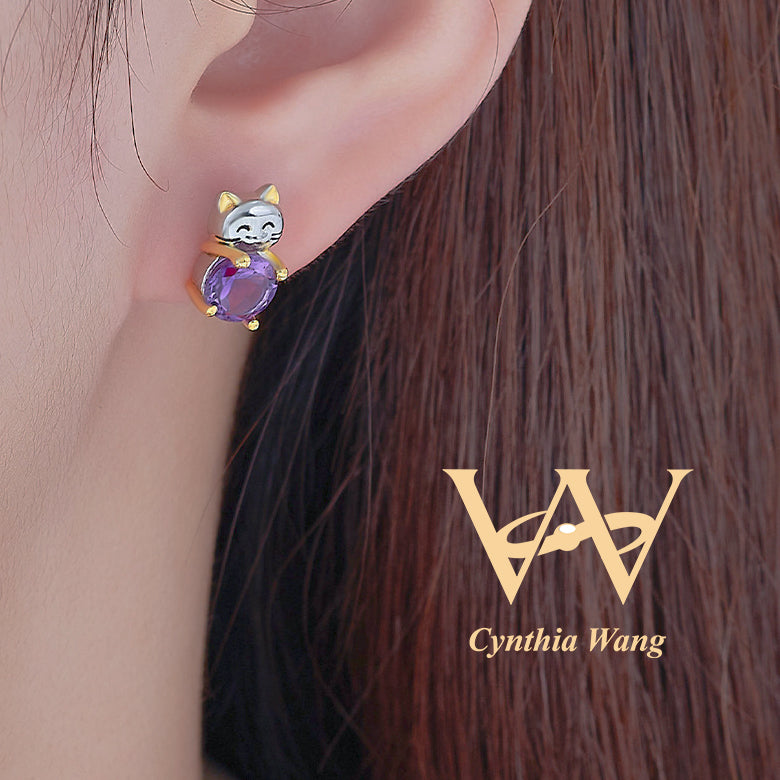 'Lucky Cat' Amethyst Earrings