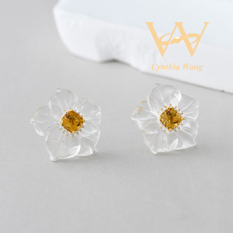 'Purity Bauhinia' Citrine & Clear Quartz Jewelry Set