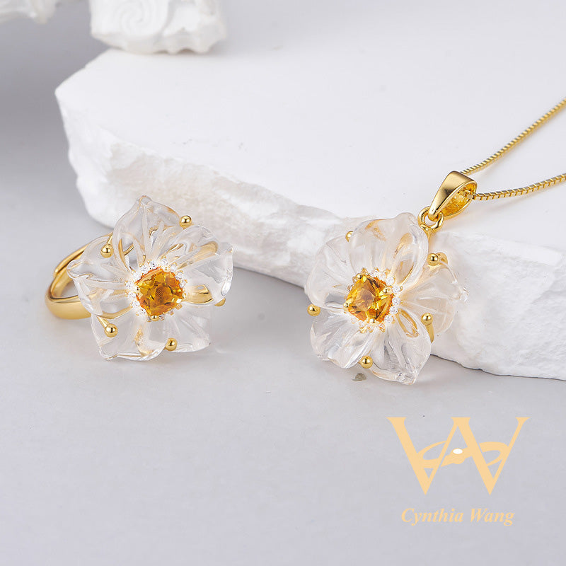 'Purity Bauhinia' Citrine & Clear Quartz Jewelry Set