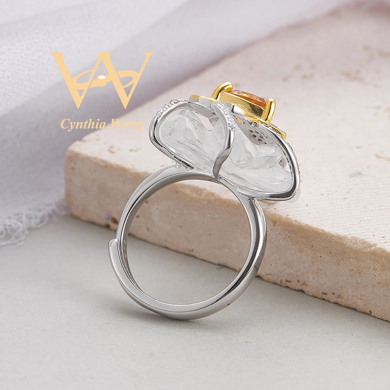 'Brilliant Bloom' Citrine & Clear Quartz Ring