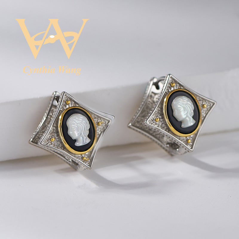 'Goddess Noir' Black Onyx Cameo Earrings