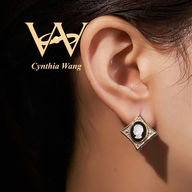 'Goddess Noir' Black Onyx Cameo Earrings