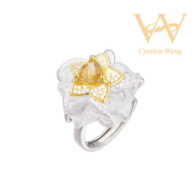 'Brilliant Bloom' Citrine & Clear Quartz Ring