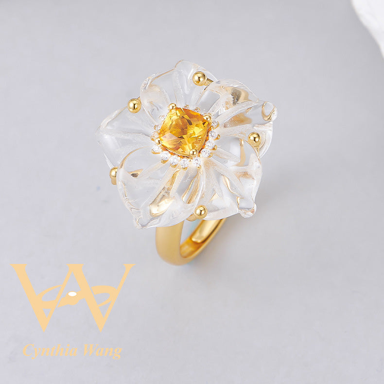 'Purity Bauhinia' Citrine & Clear Quartz Jewelry Set