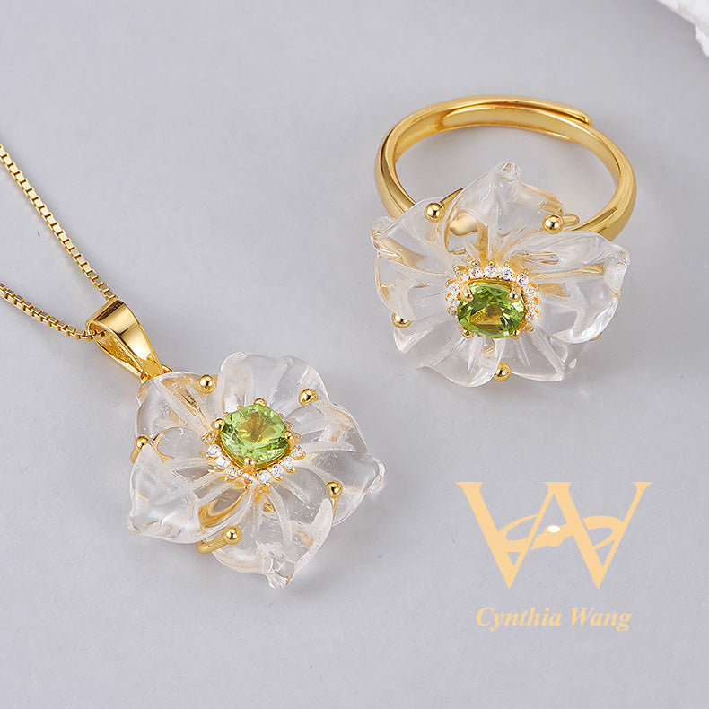 'Spring Flowers' Peridot & Clear Quartz Jewelry Set