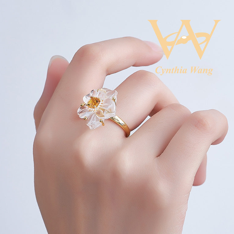 'Purity Bauhinia' Citrine & Clear Quartz Jewelry Set