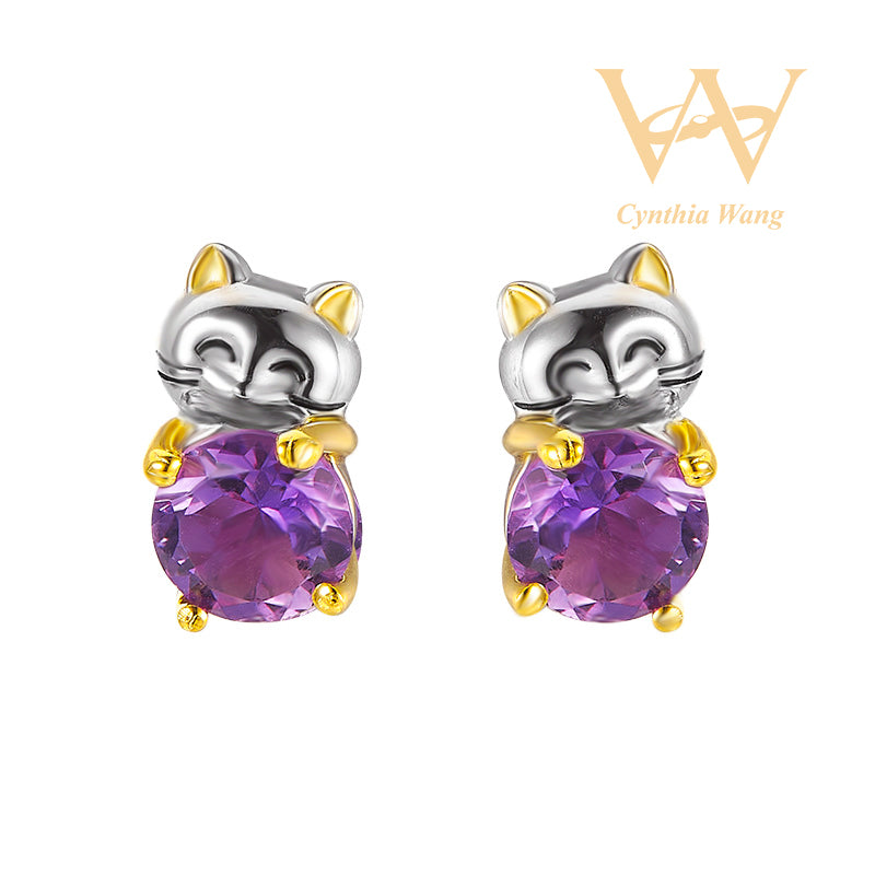 'Lucky Cat' Amethyst Earrings