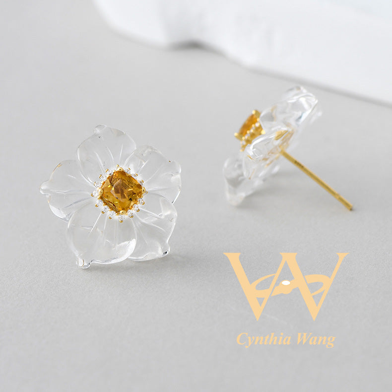 'Purity Bauhinia' Citrine & Clear Quartz Jewelry Set