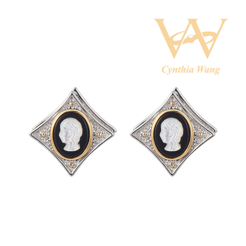 'Goddess Noir' Black Onyx Cameo Earrings