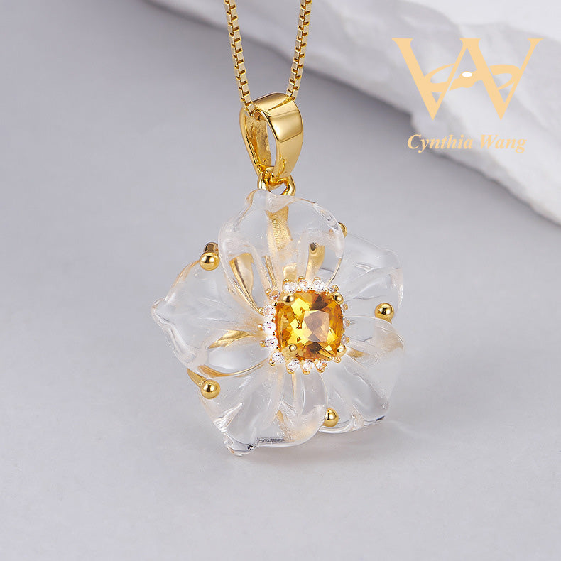 'Purity Bauhinia' Citrine & Clear Quartz Jewelry Set