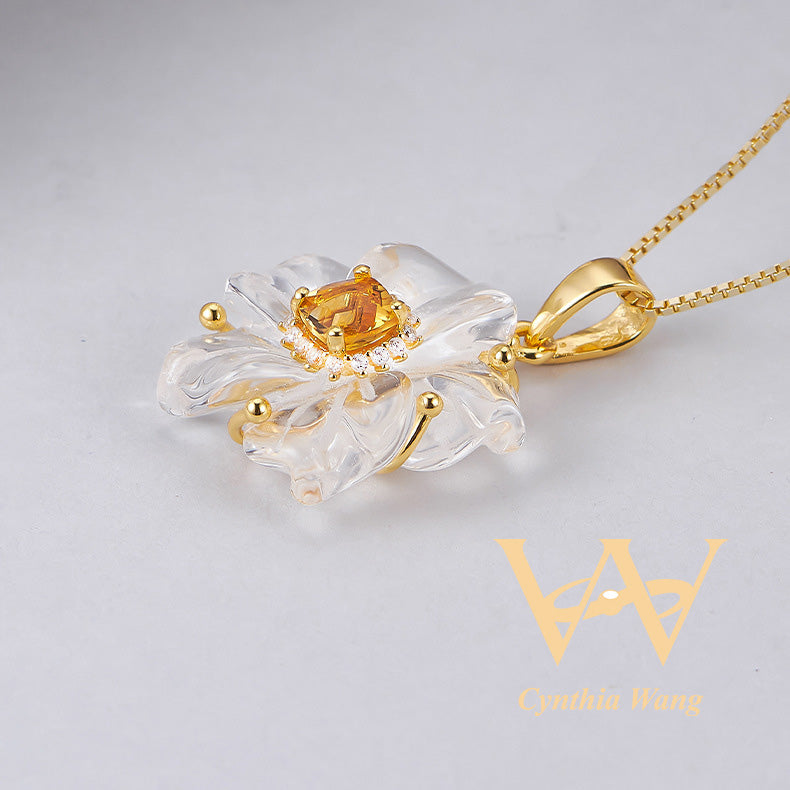 'Purity Bauhinia' Citrine & Clear Quartz Jewelry Set