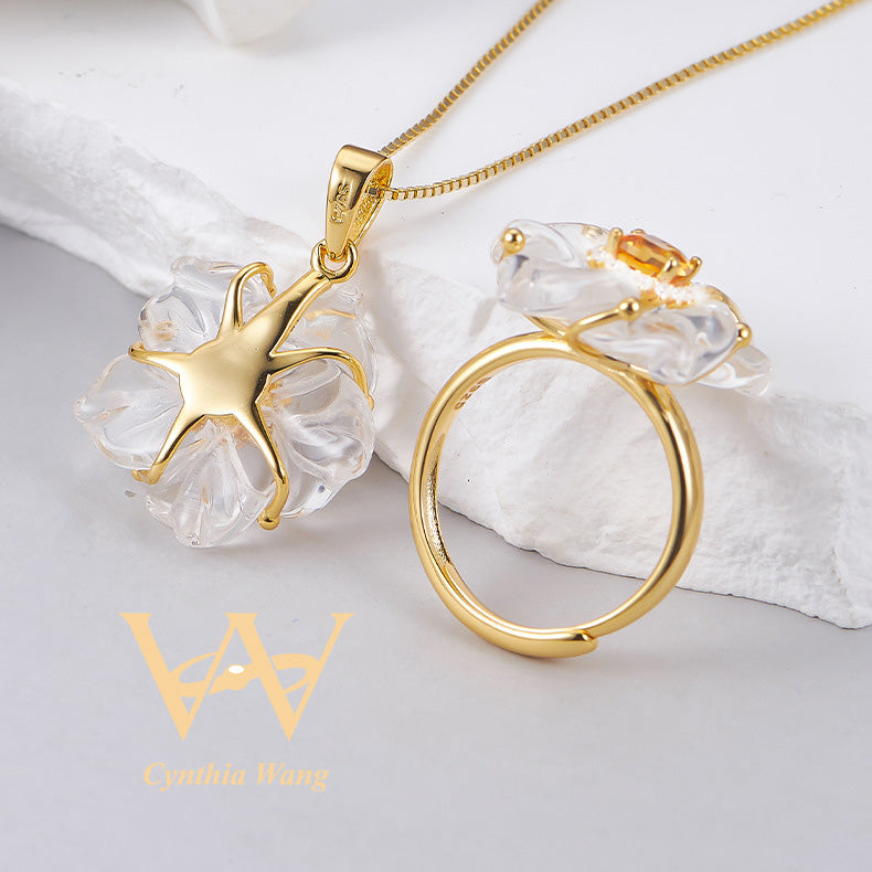 'Purity Bauhinia' Citrine & Clear Quartz Jewelry Set