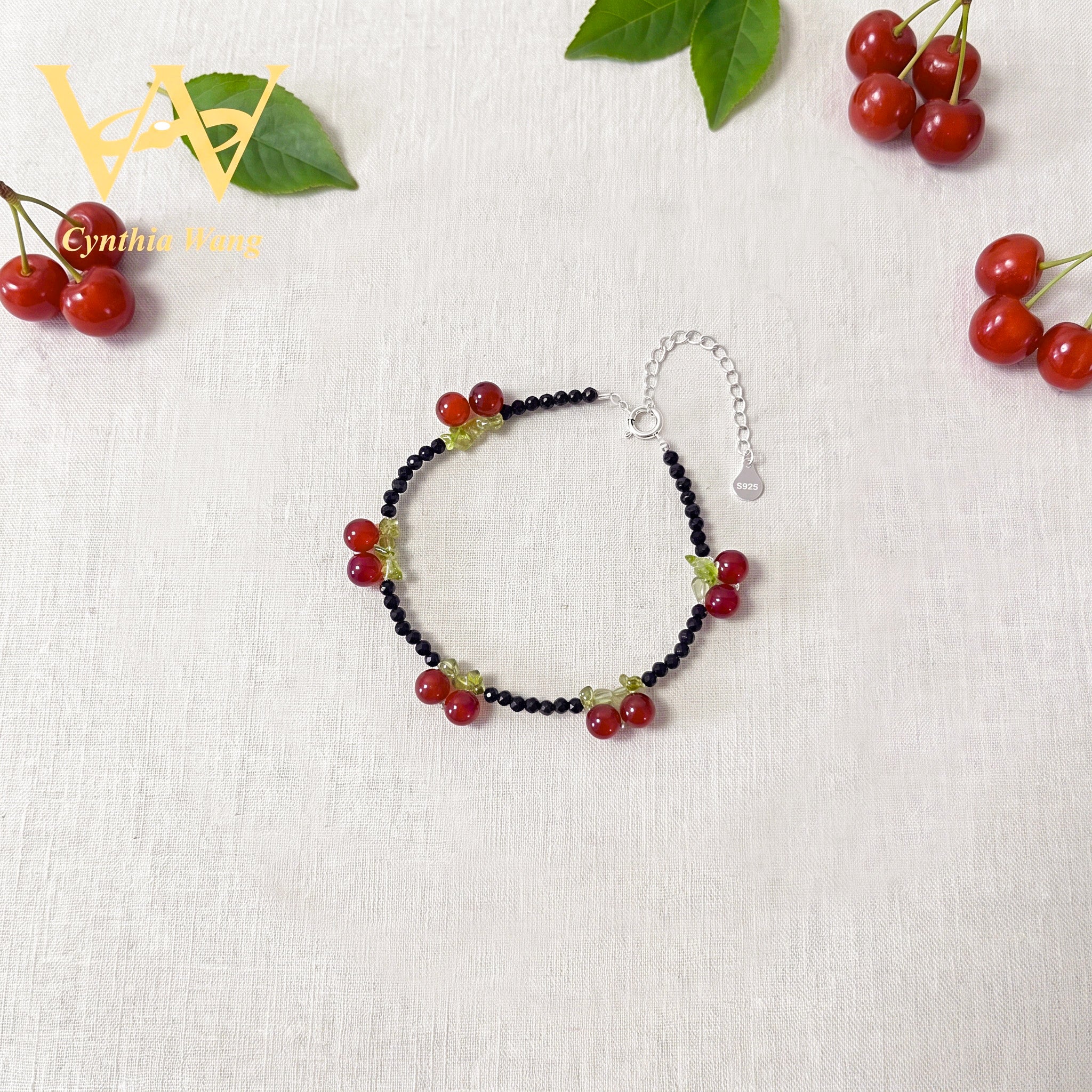 Handcrafted Black Tourmaline & Carnelian Cherry Jewelry Set