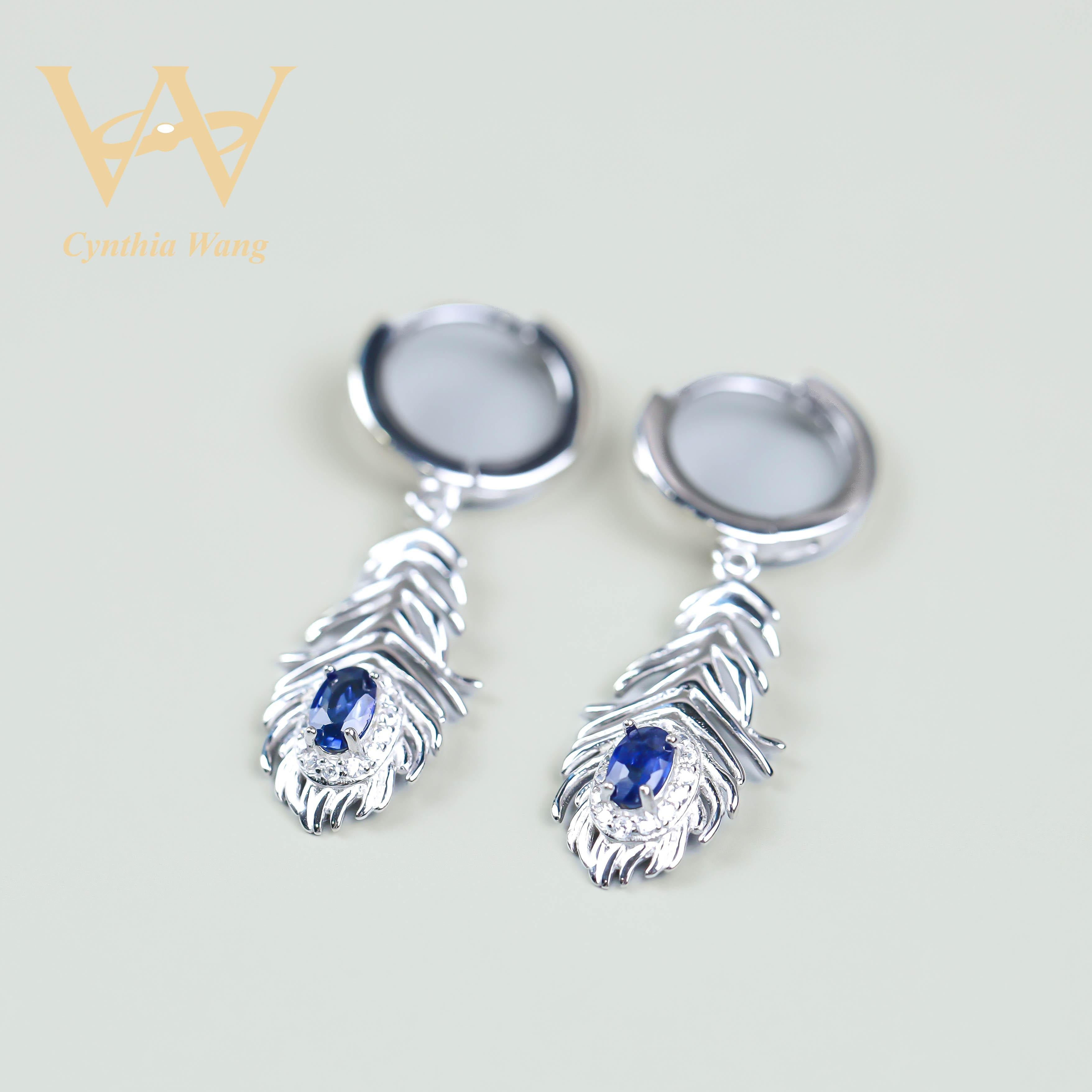 'Peacock's Feathers' Sapphire Earrings