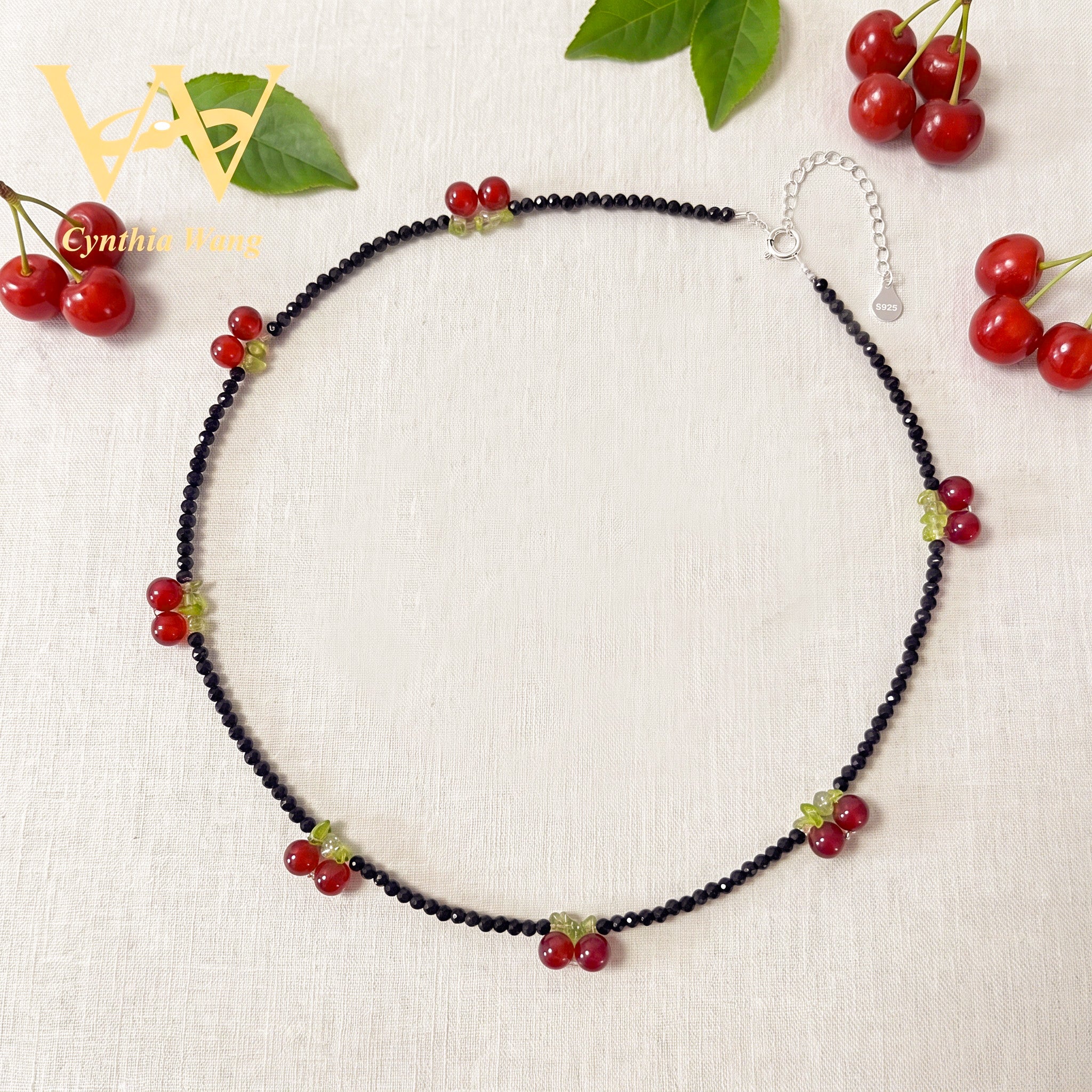 Handcrafted Black Tourmaline & Carnelian Cherry Jewelry Set