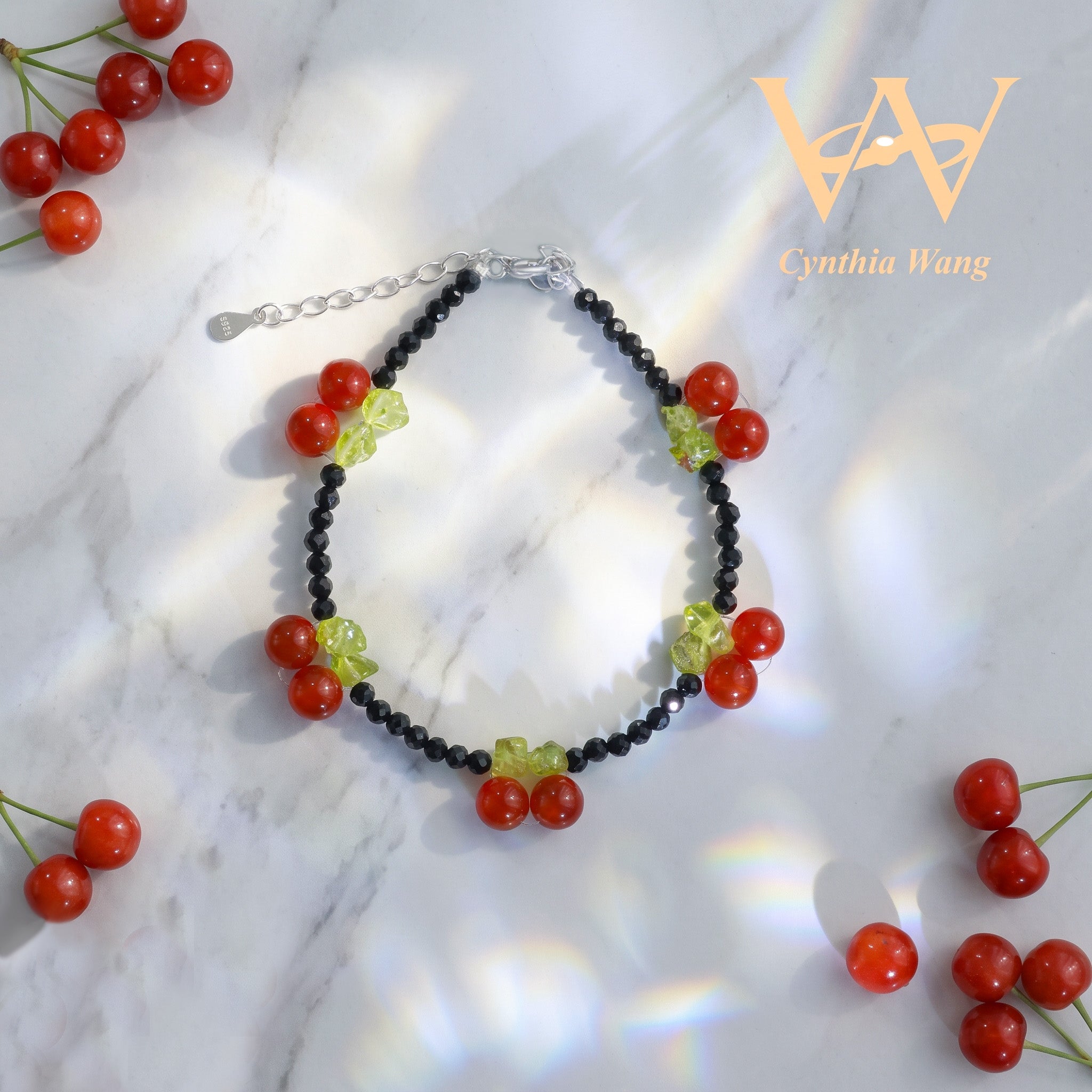 Handcrafted Black Tourmaline & Carnelian Cherry Jewelry Set