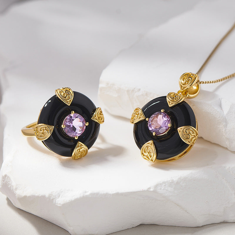 'Evening Glow' Amethyst & Black Onyxx Jewelry Set