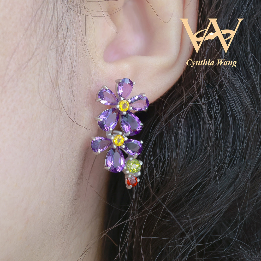 Amethyst & Citrine & Peridot Sliver Earrings