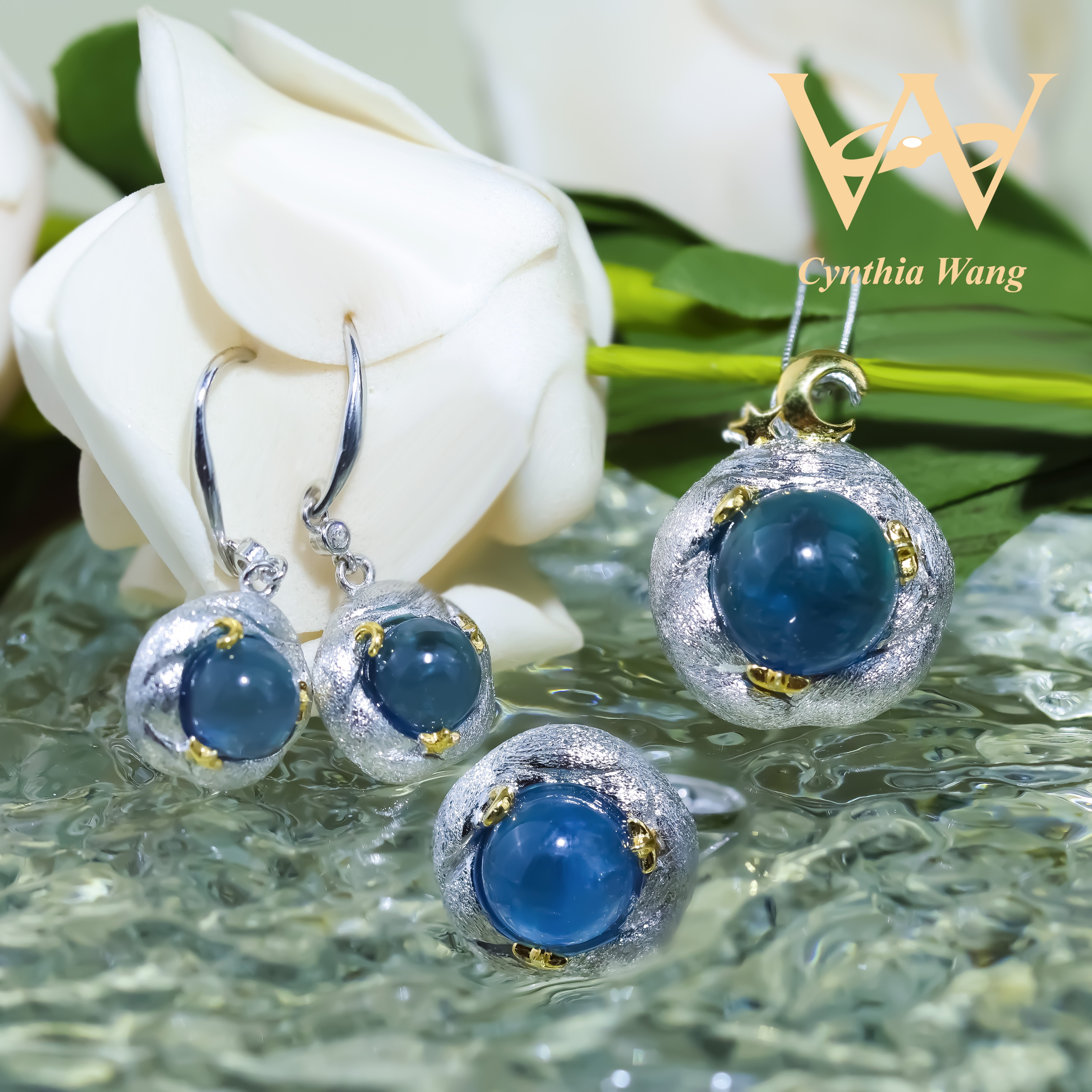 'Bubble Nebula' Aquamarine Jewelry Set