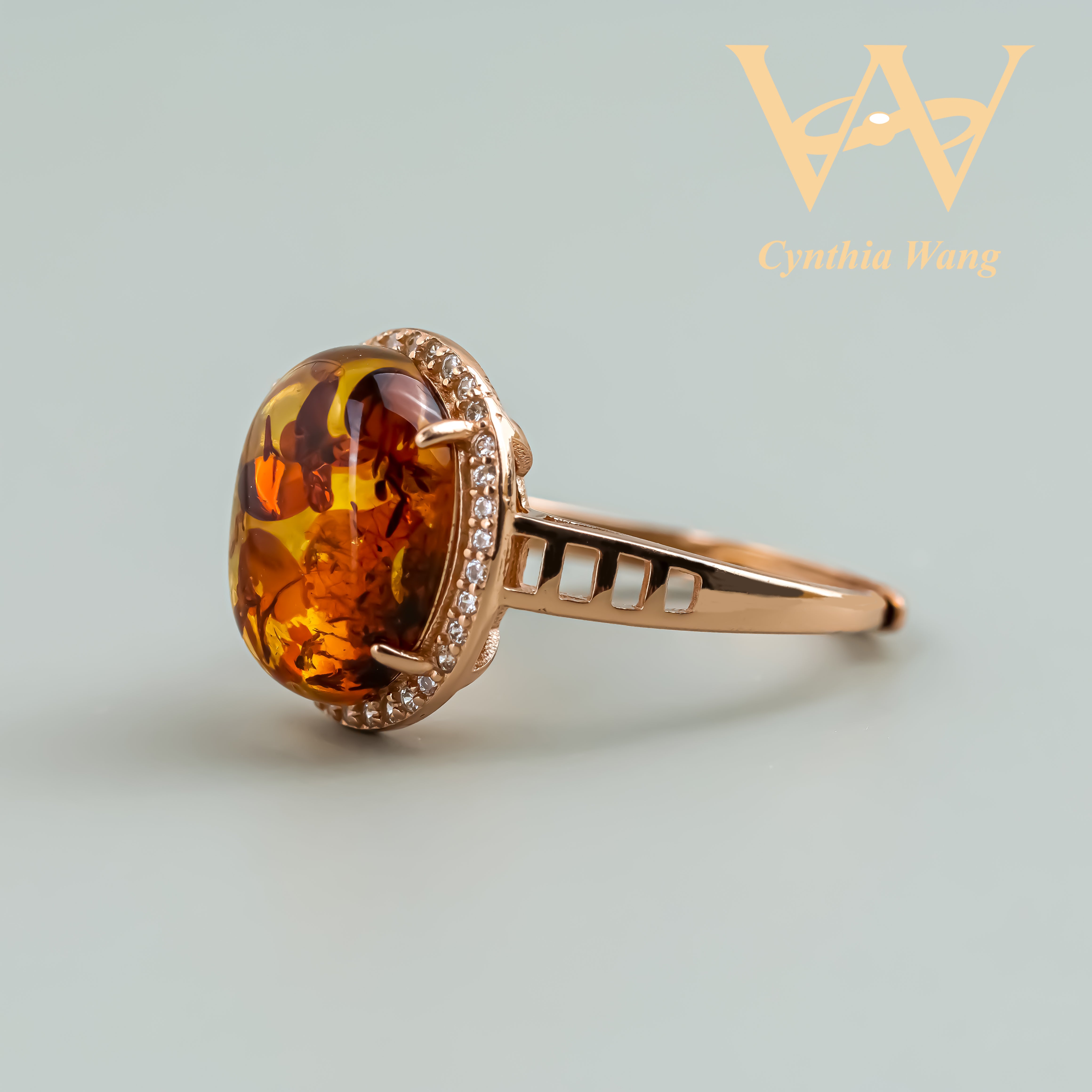 'Whispers from the Past' Flower Amber Ring