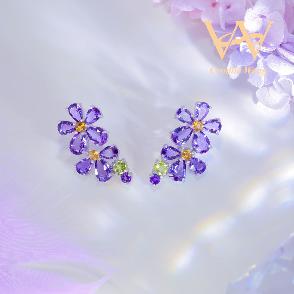 Amethyst & Citrine & Peridot Sliver Earrings