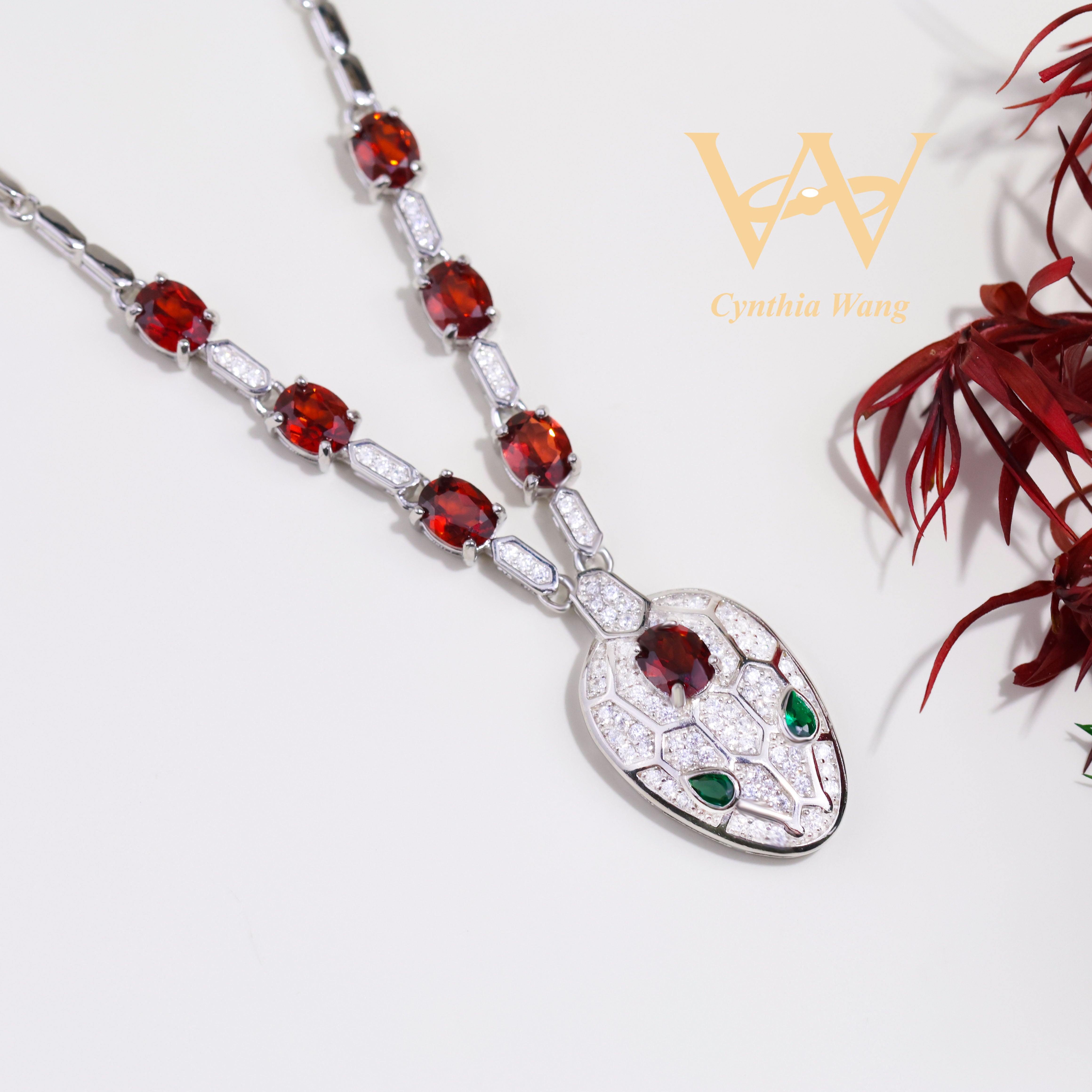 'Serpentine Sonnet' Garnet Necklace