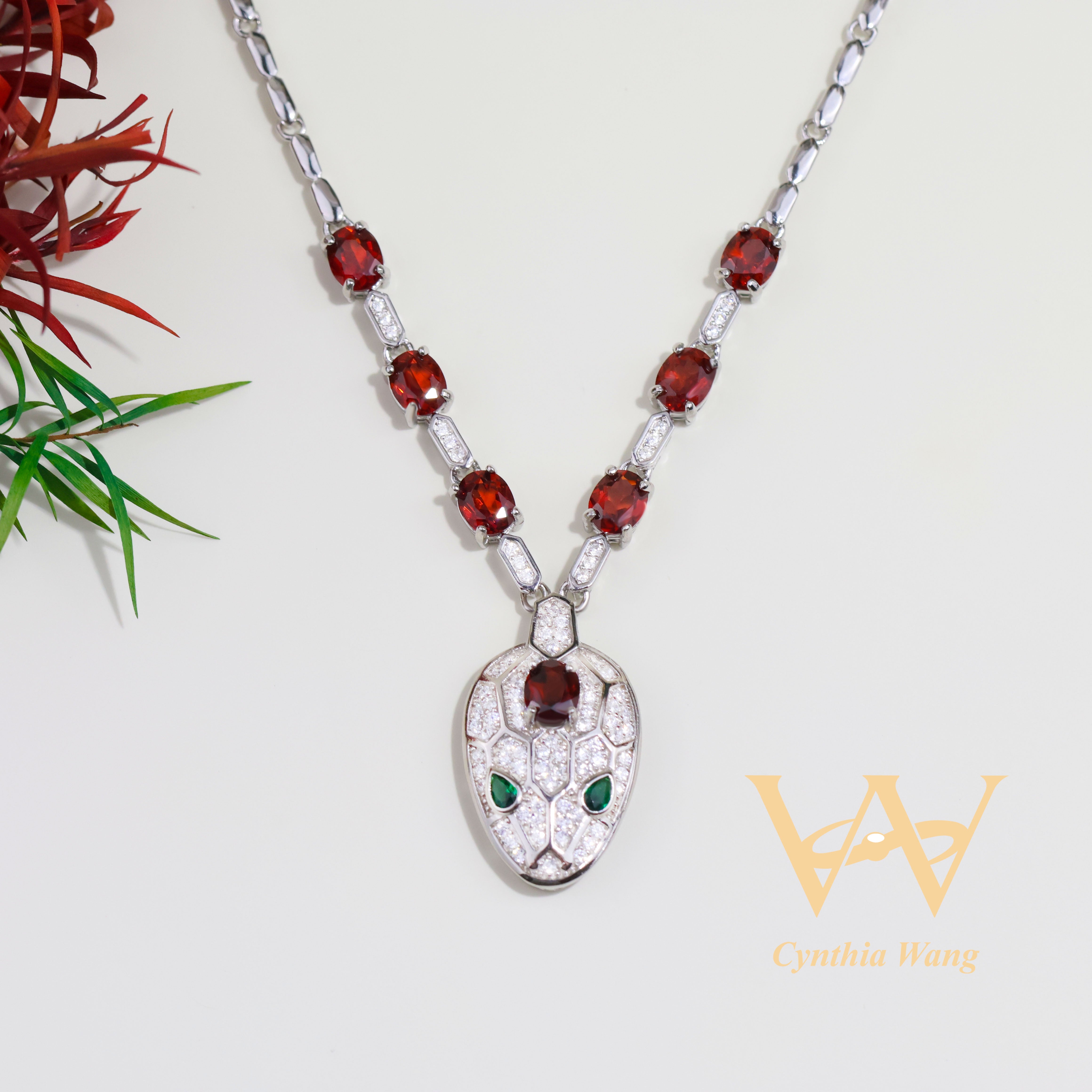 'Serpentine Sonnet' Garnet Necklace