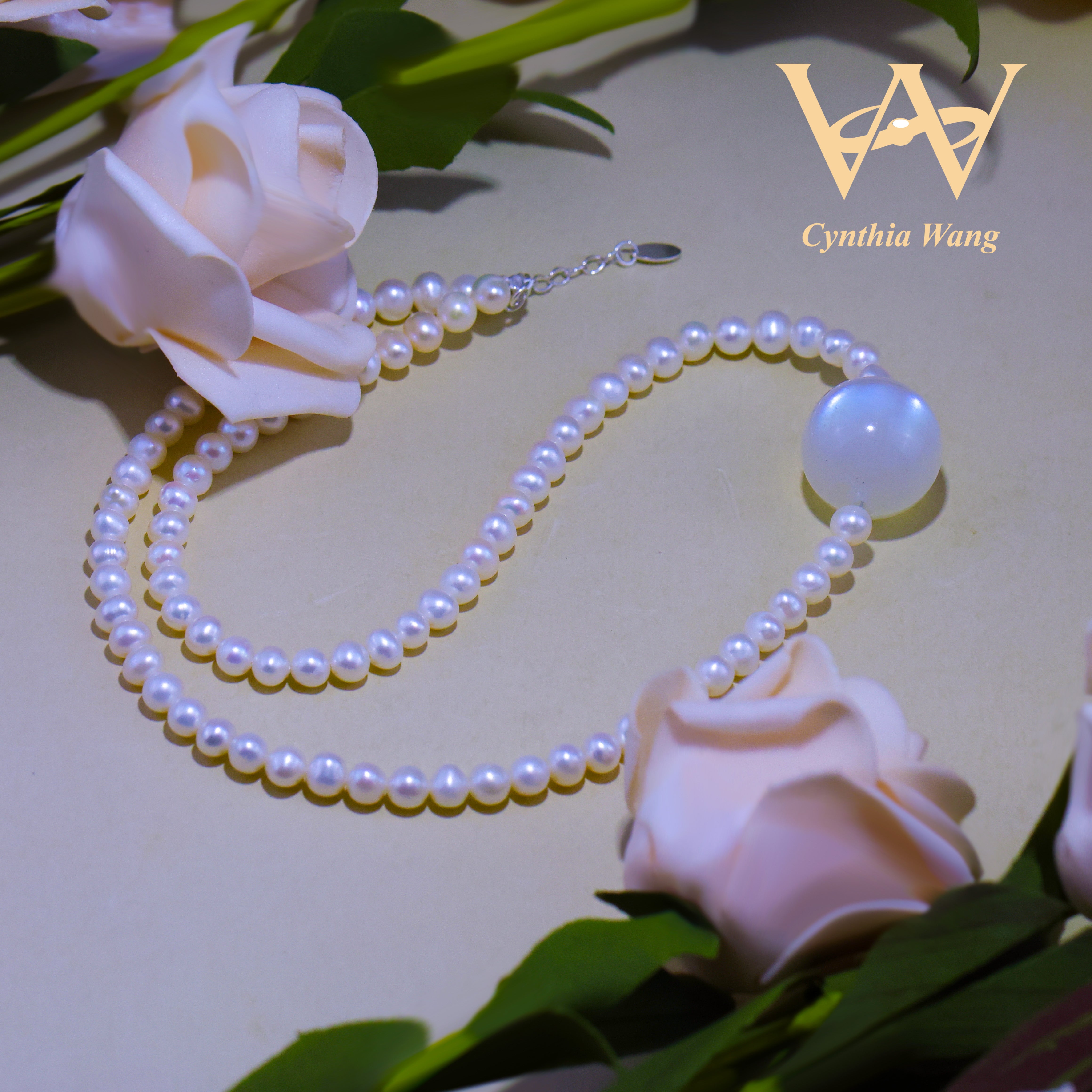 'Moonlit Affection' Pearl & Moonstone Necklace