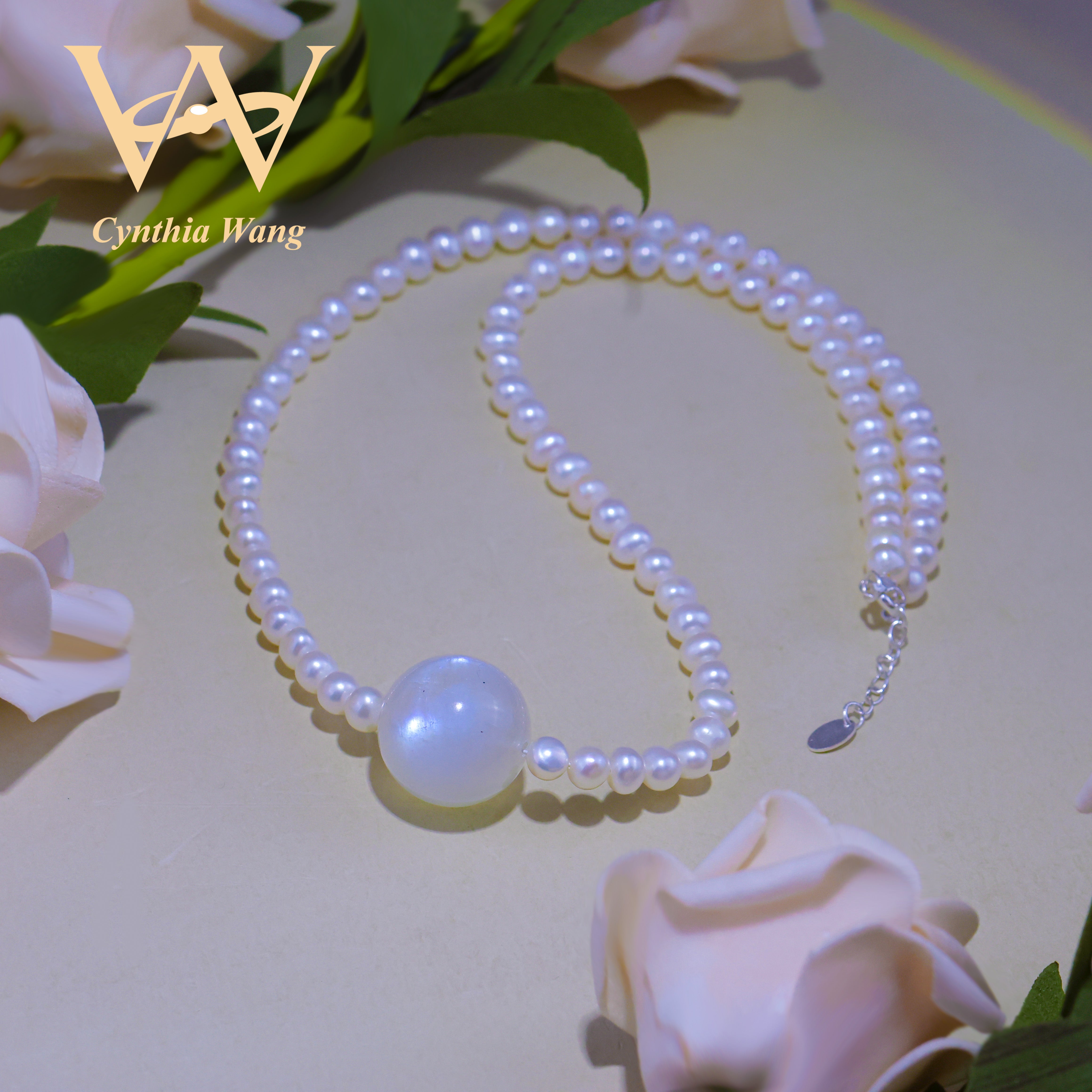 'Moonlit Affection' Pearl & Moonstone Necklace