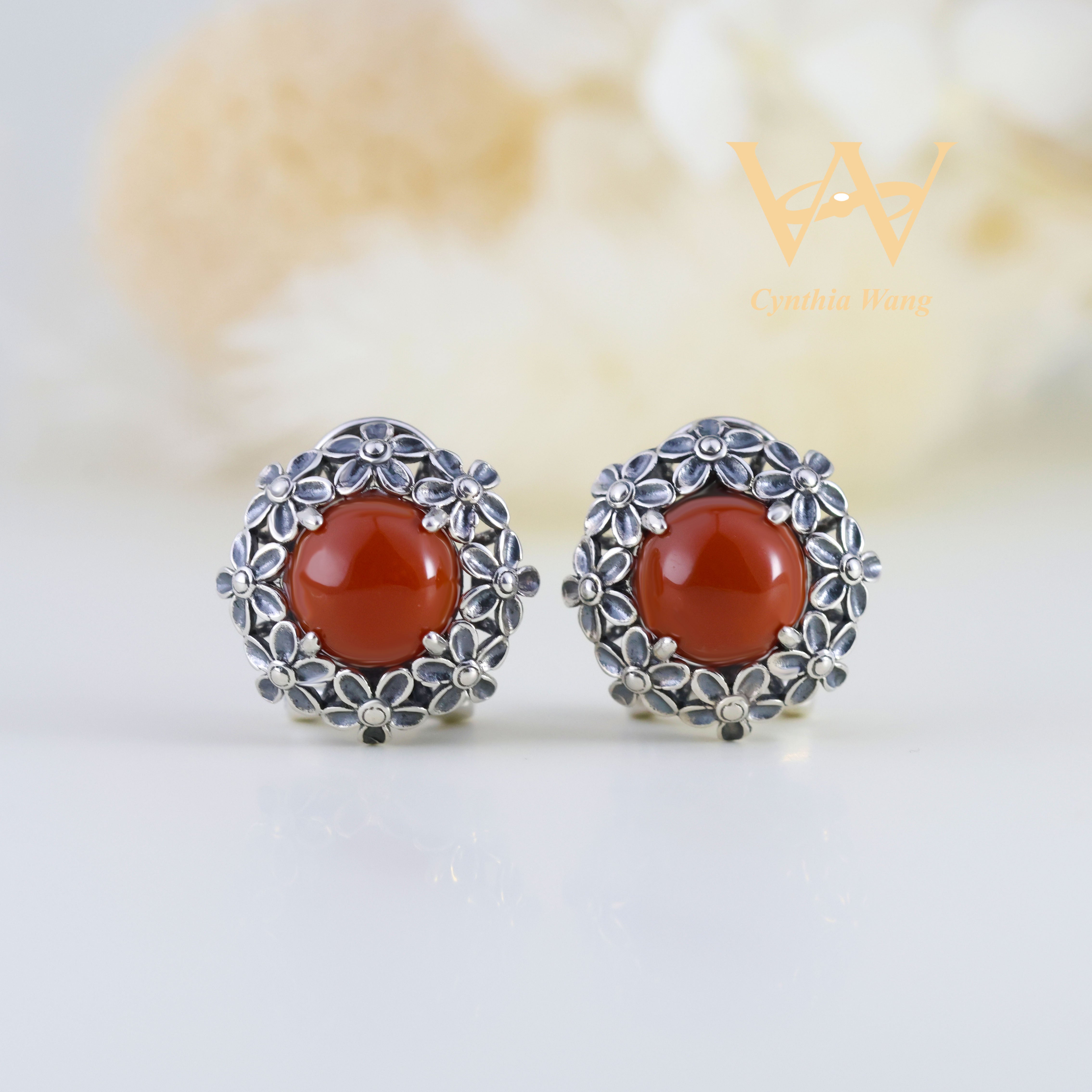 'Nostalgic Daisy' Carnelian Earrings