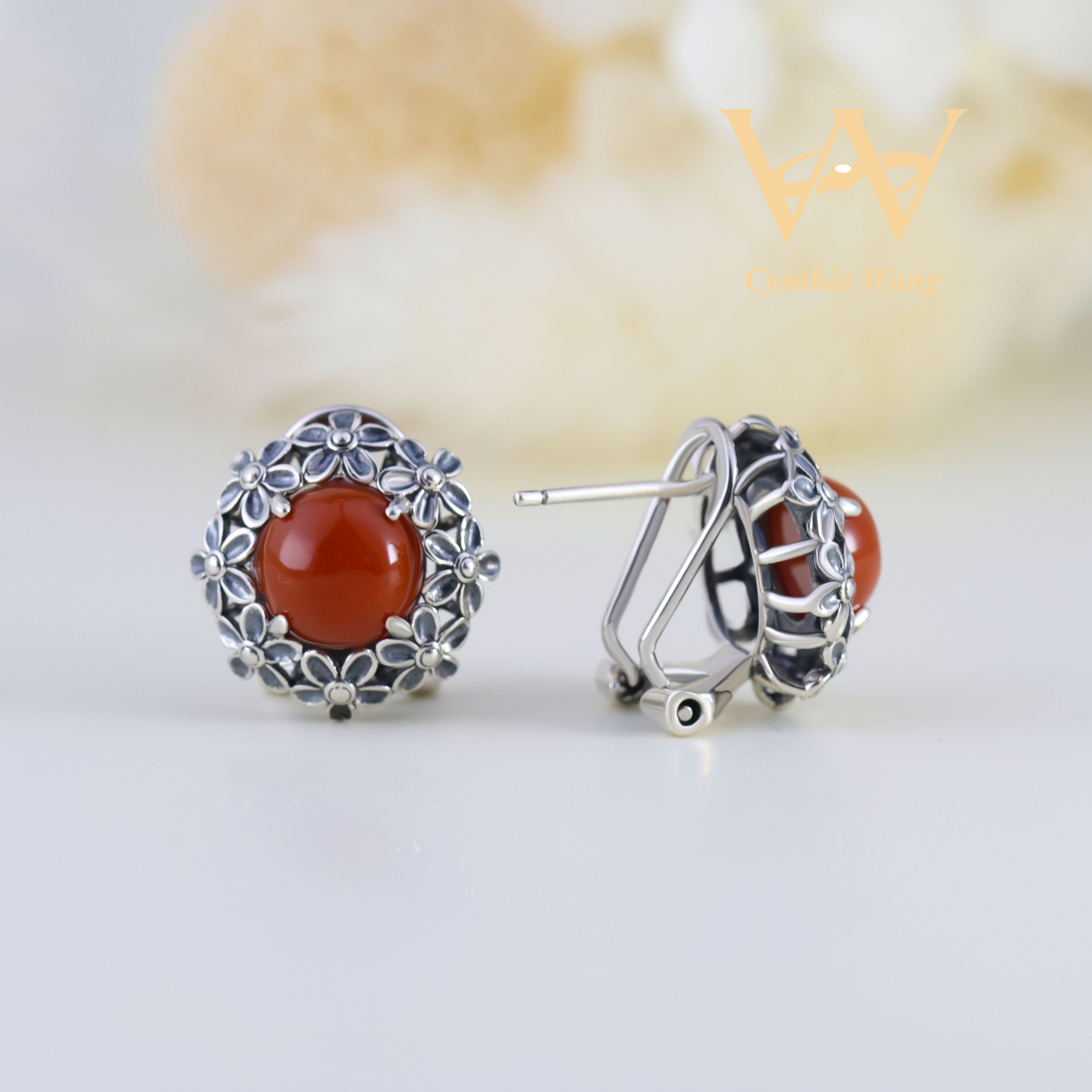 'Nostalgic Daisy' Carnelian Earrings