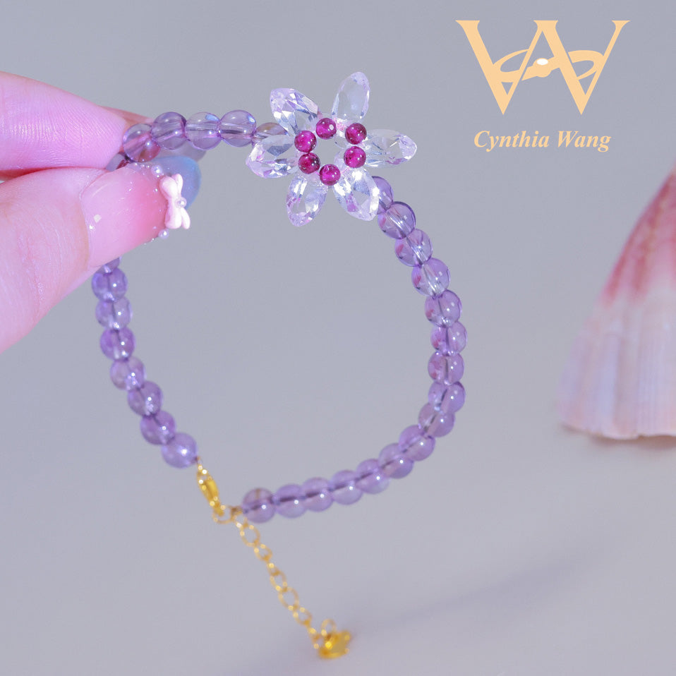 Natural Clear Quartz & Amethyst Bracelet