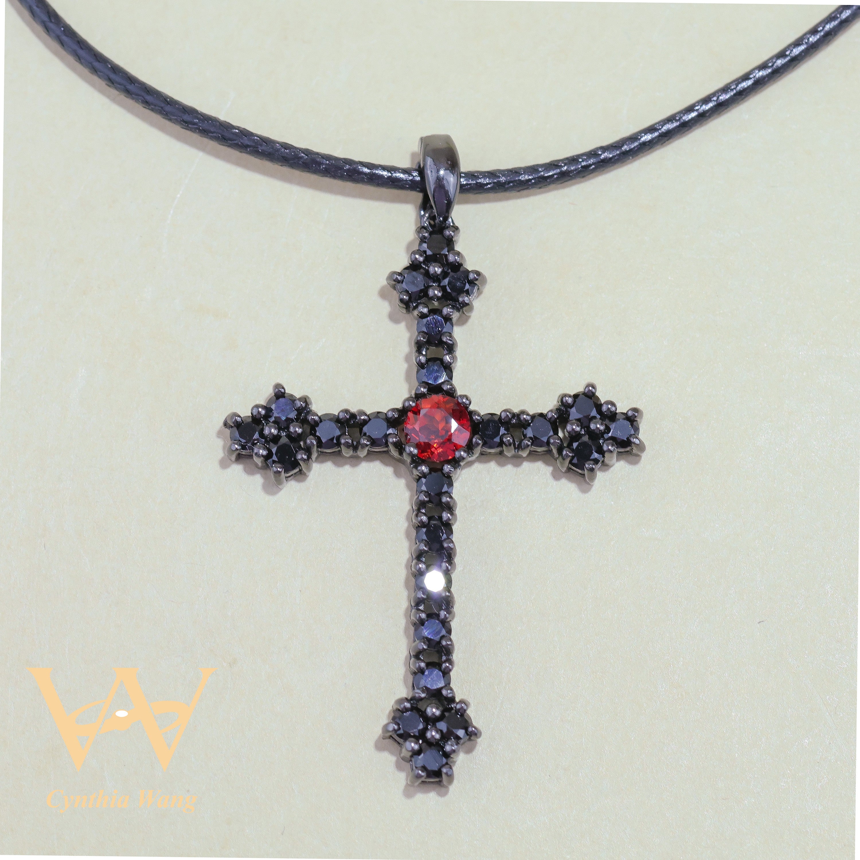 'Nocturnal Devotion' Cross Garnet Pendant