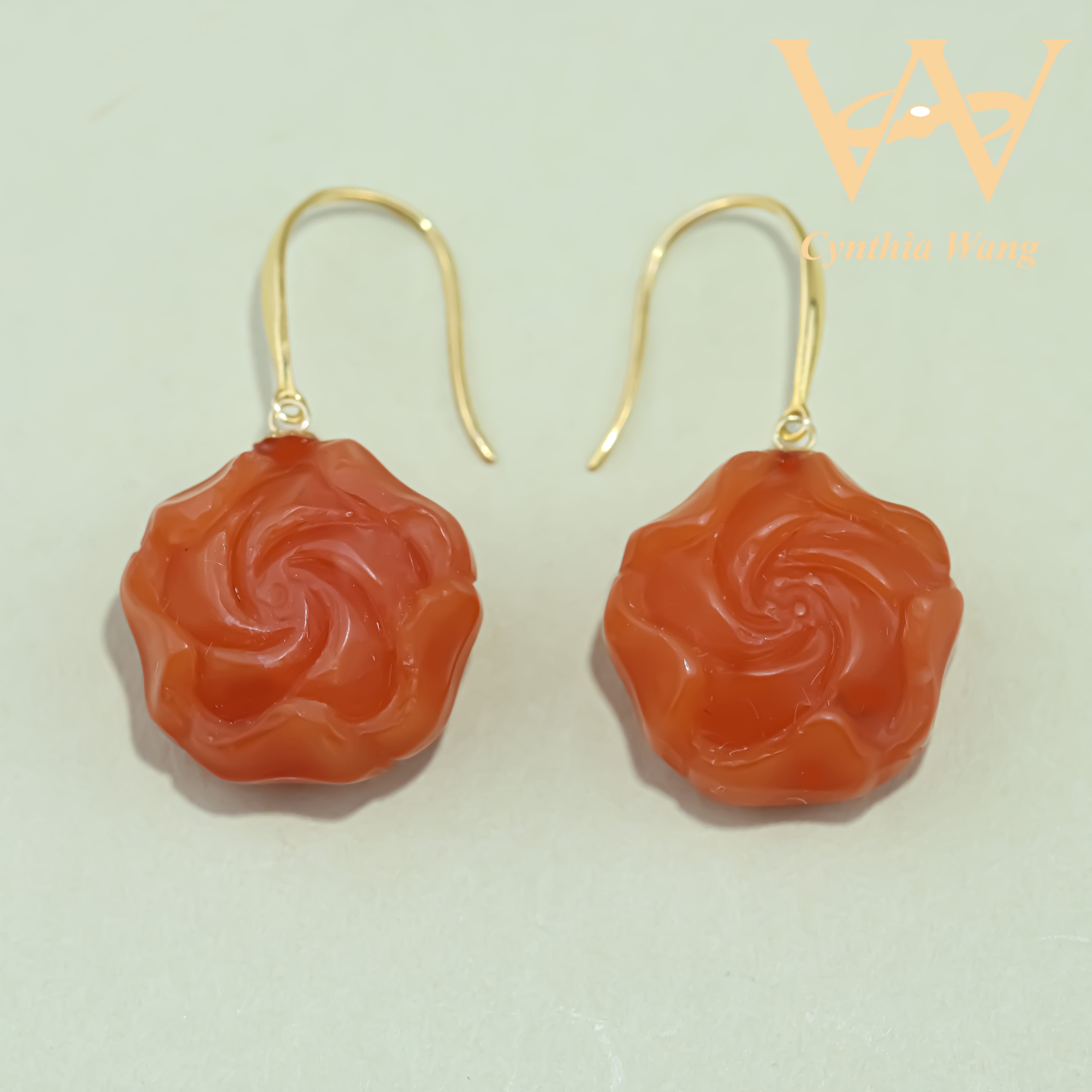 'Twin Flowers' South Red Carnelian Earrings