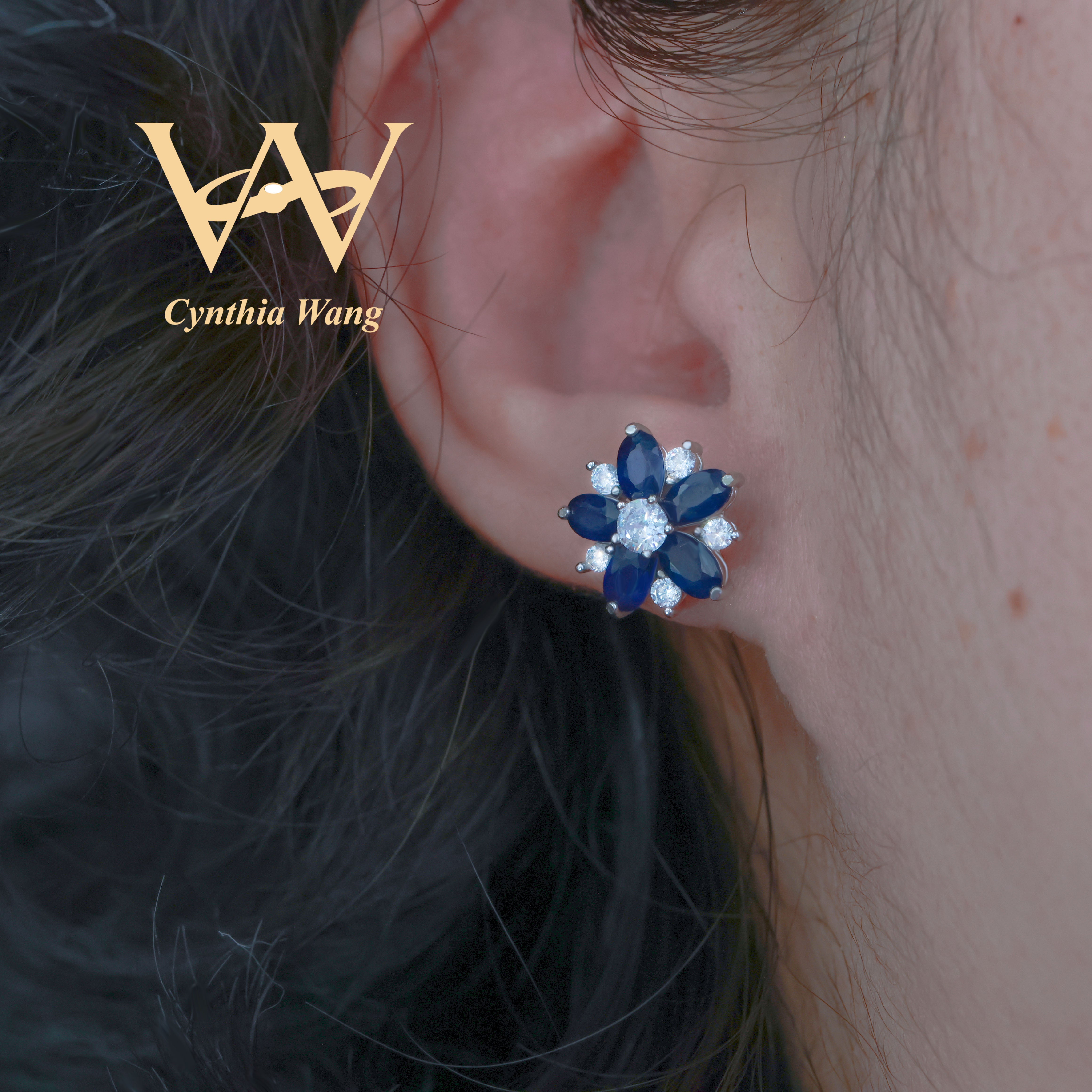 'Glistening Bloom' Blue Sapphire Earrings