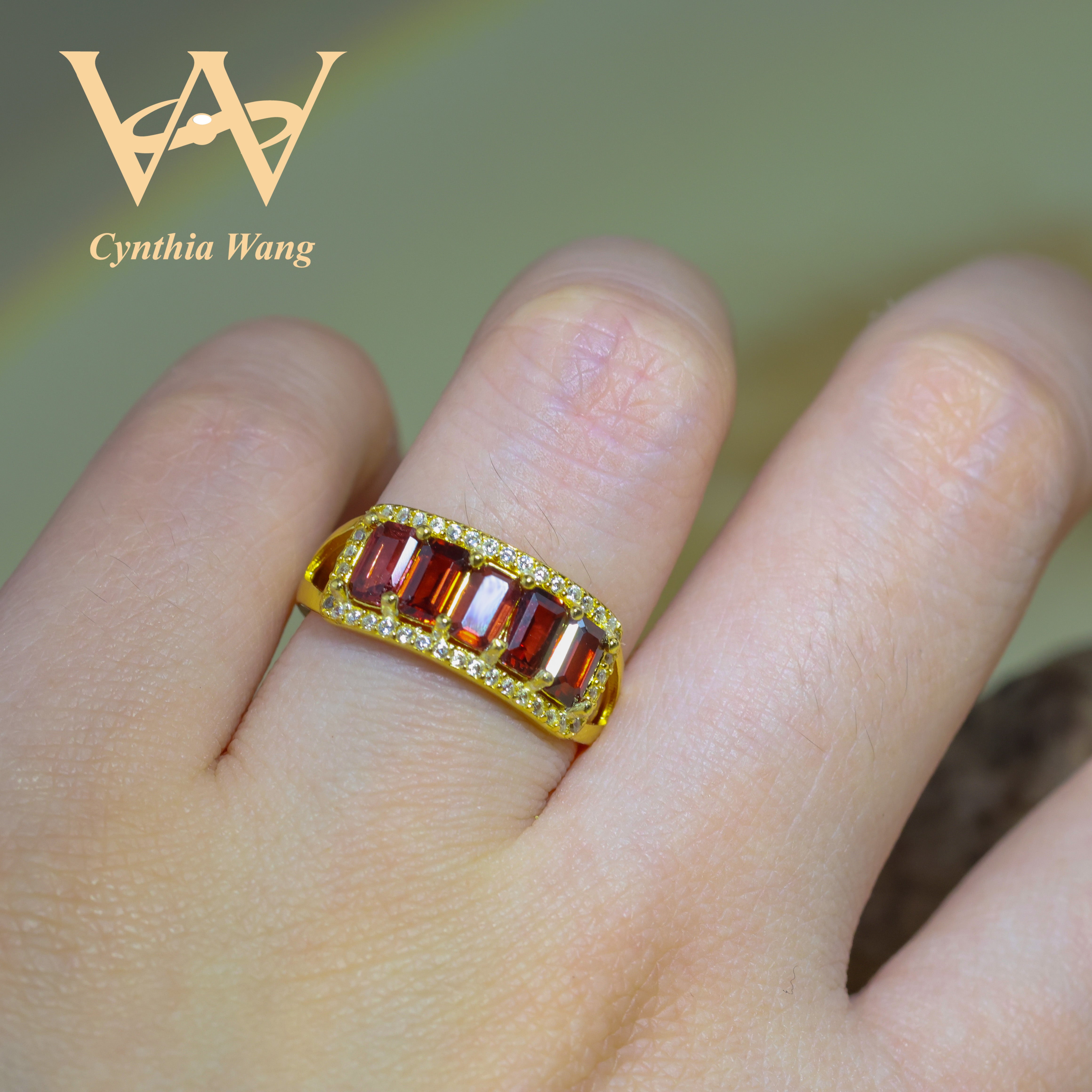 'Crimson Cascade' Garnet Ring