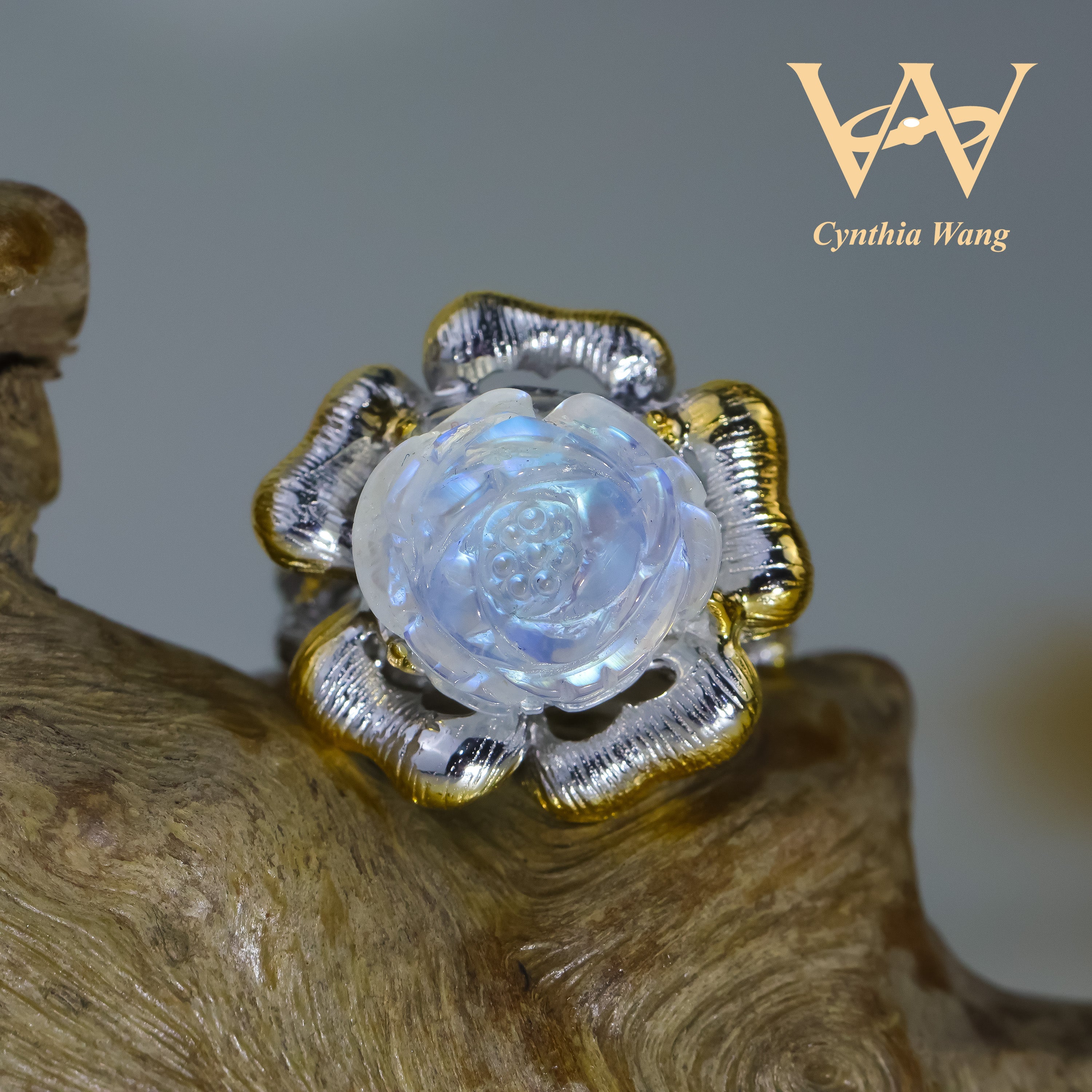 'Celestial Petals' Moonstone Ring