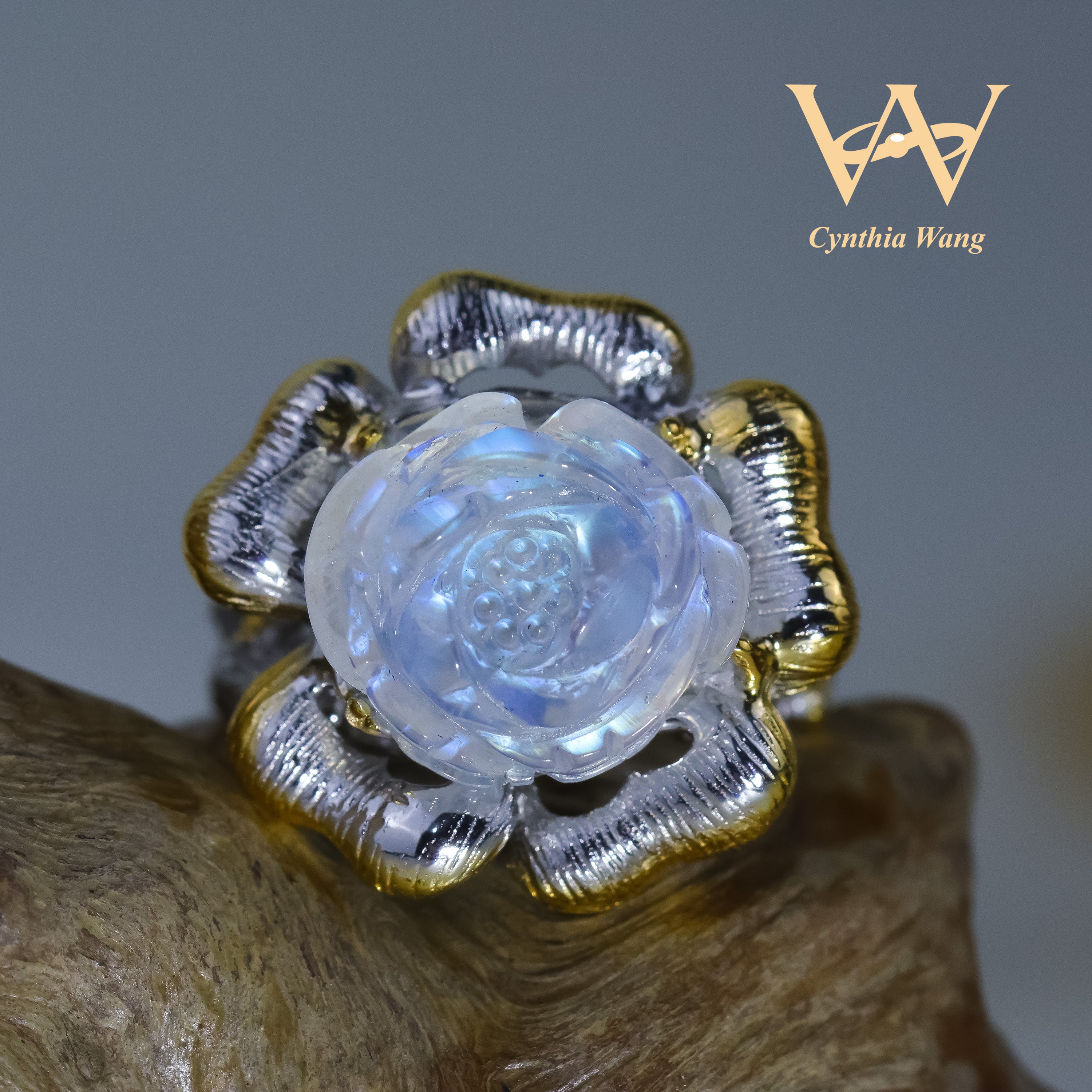 'Celestial Petals' Moonstone Ring