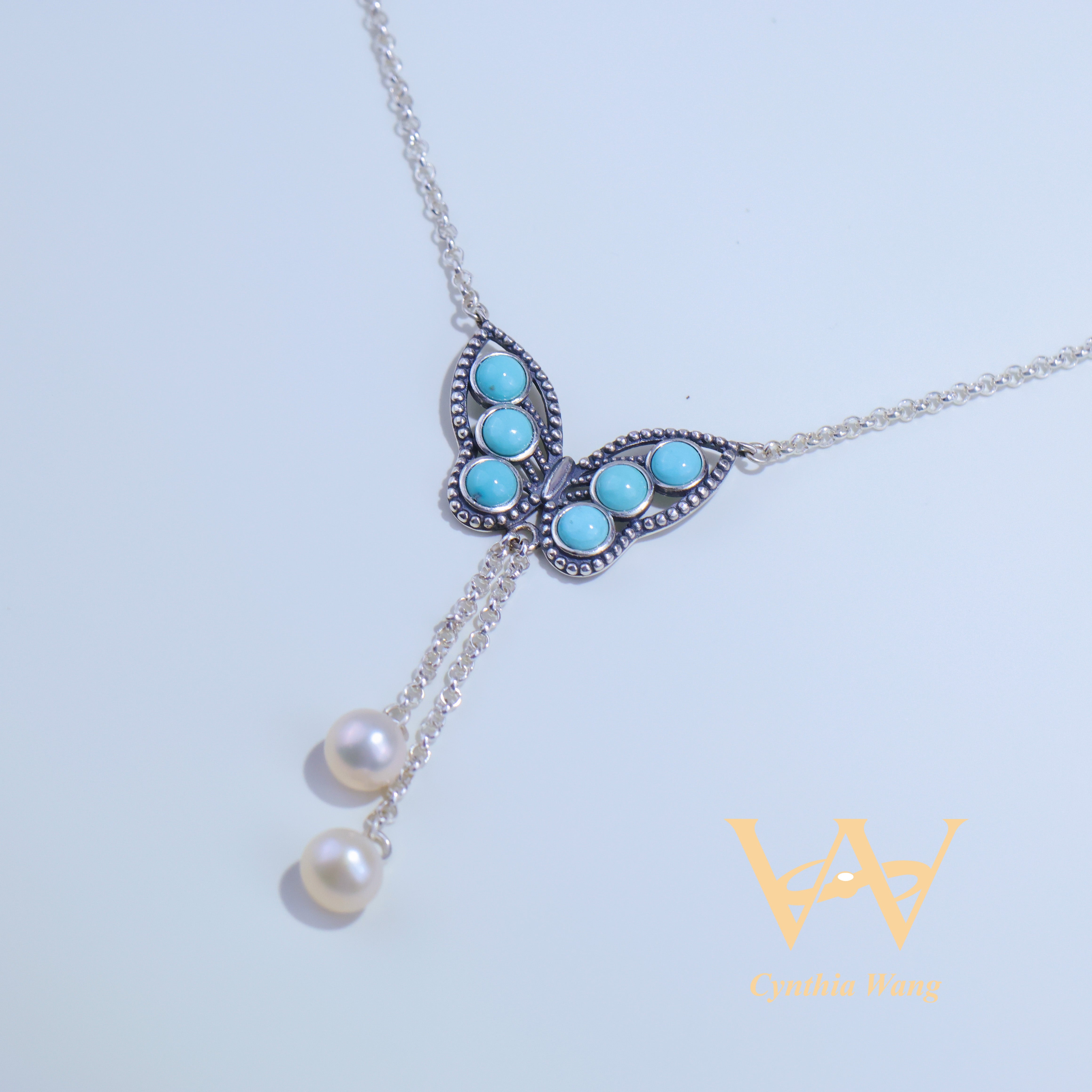 'Elegant Butterfly Wings' Turquoise Necklace