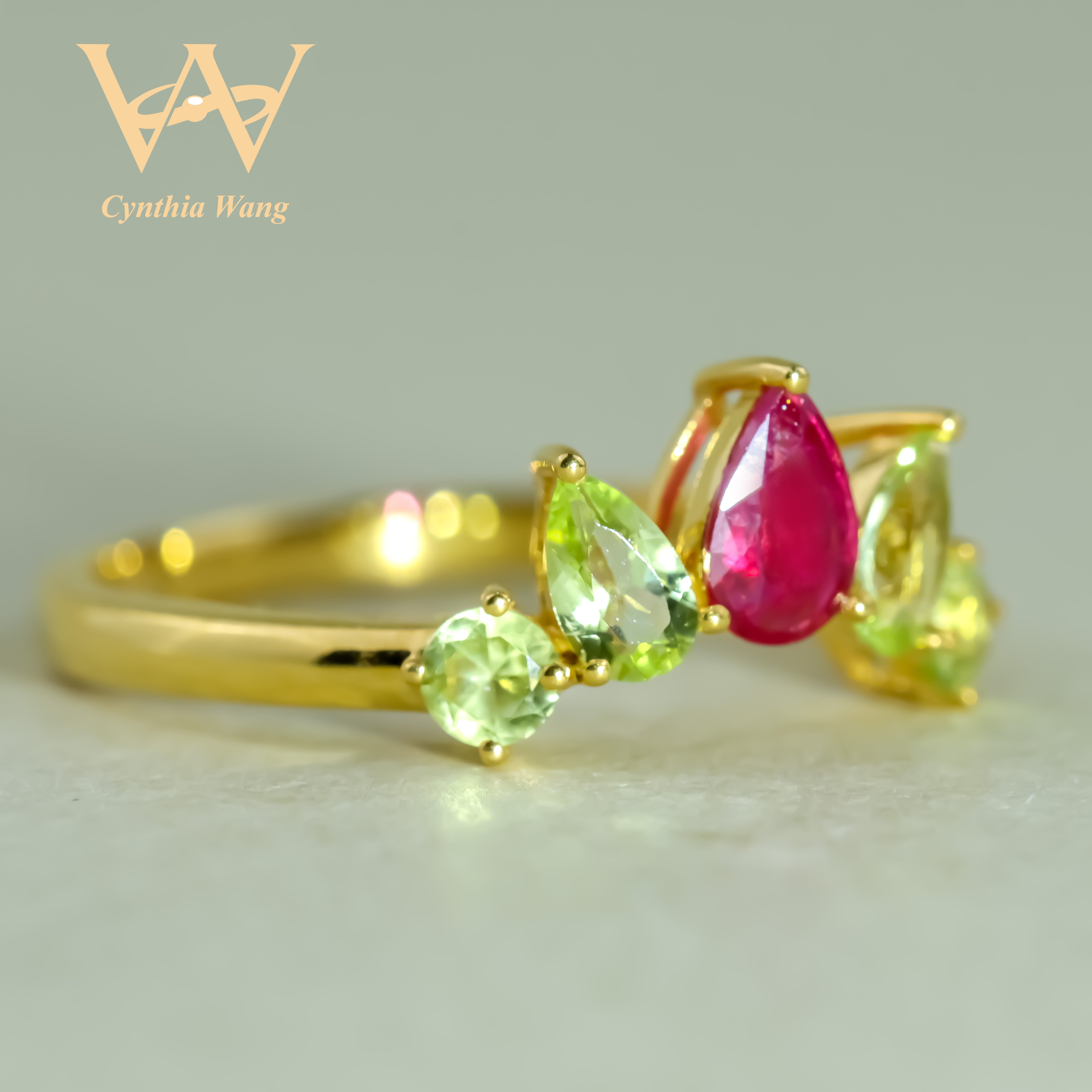 'Elegant Crown' Ruby & Peridot Ring